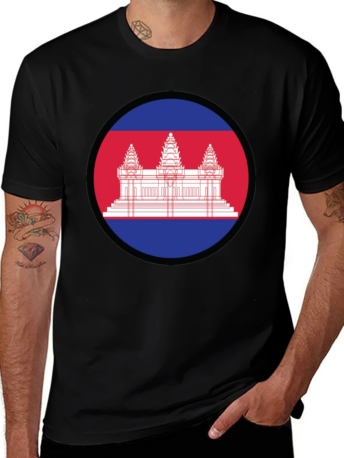 Cambodia Flag Graphic Tee - Black
