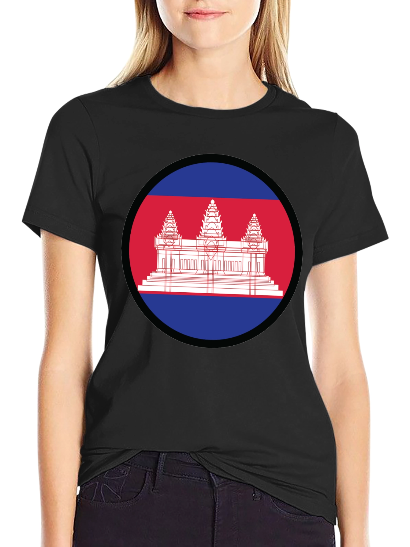 Cambodia Flag Graphic Tee - Black