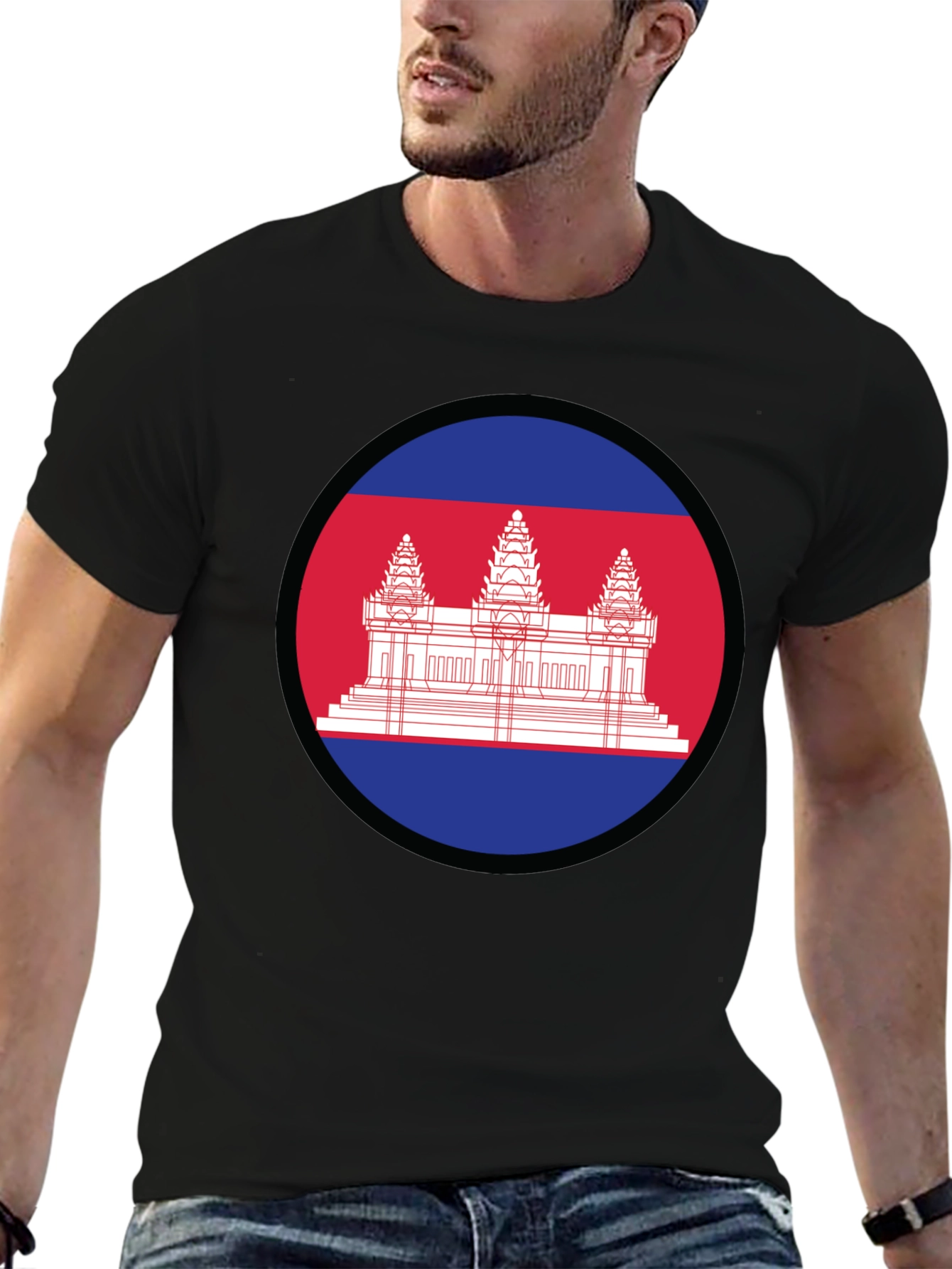 Cambodia Flag Graphic Tee - Black
