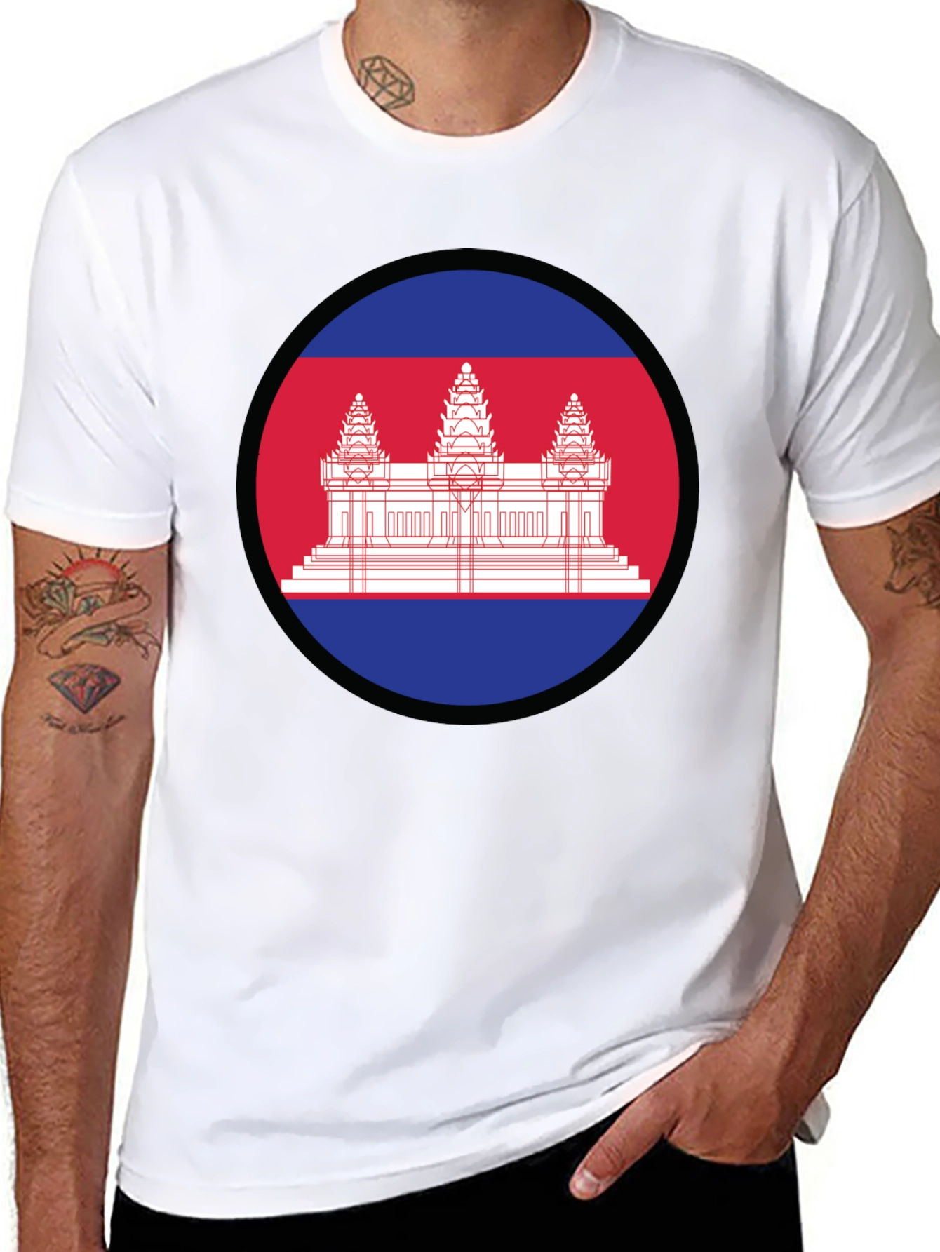Cambodia Flag Graphic Tee - Black