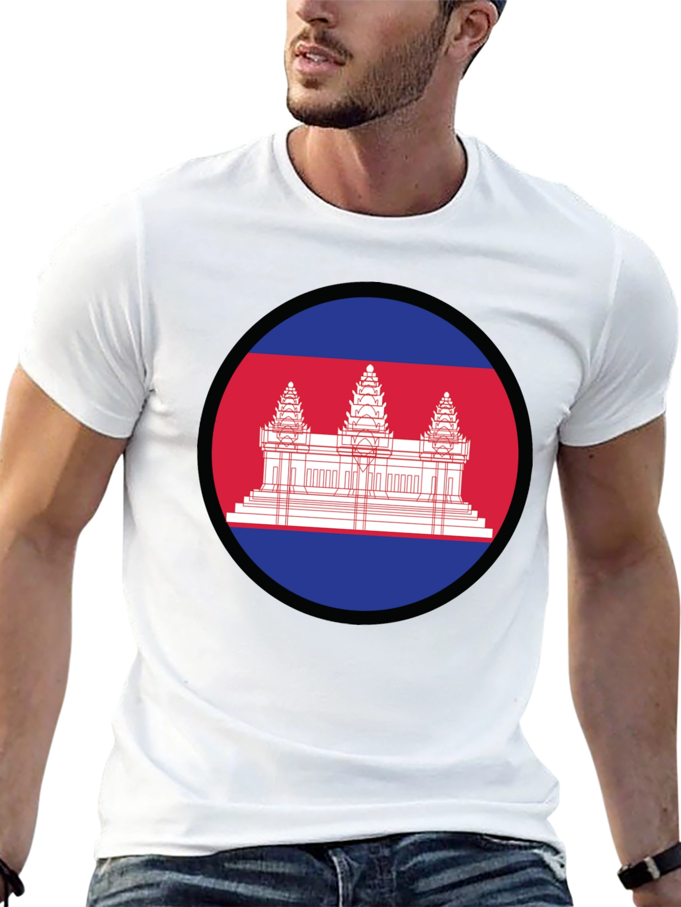 Cambodia Flag Graphic Tee - Black