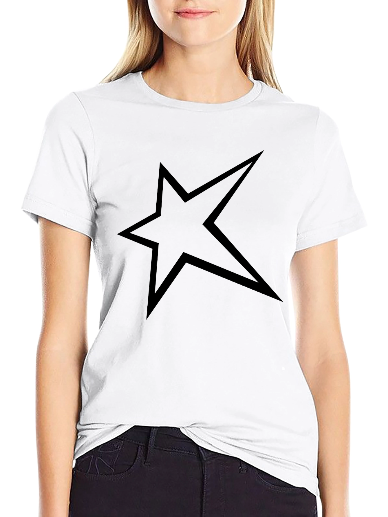 Black Graphic Tee with Star Design