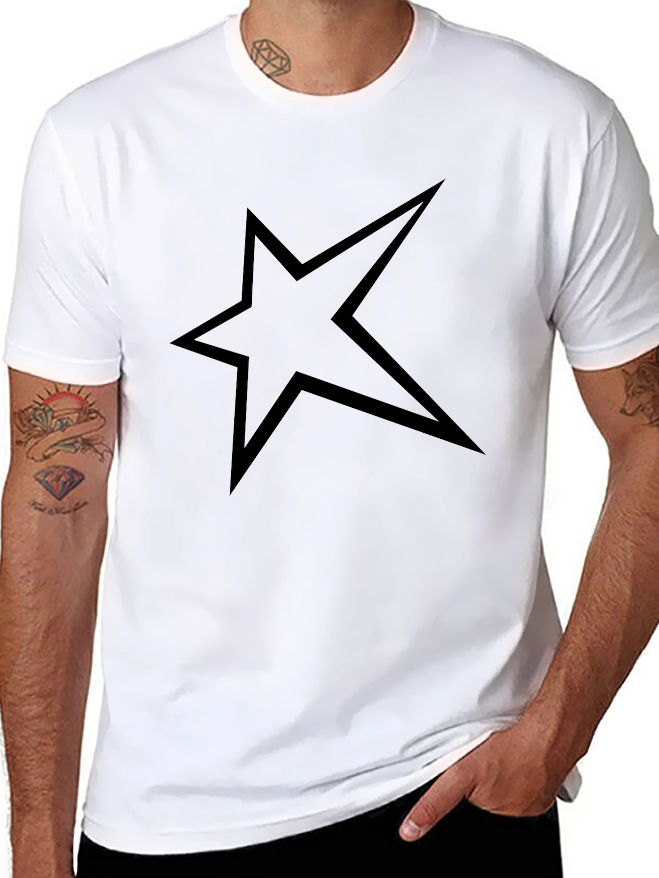 Black Graphic Tee with Star Design