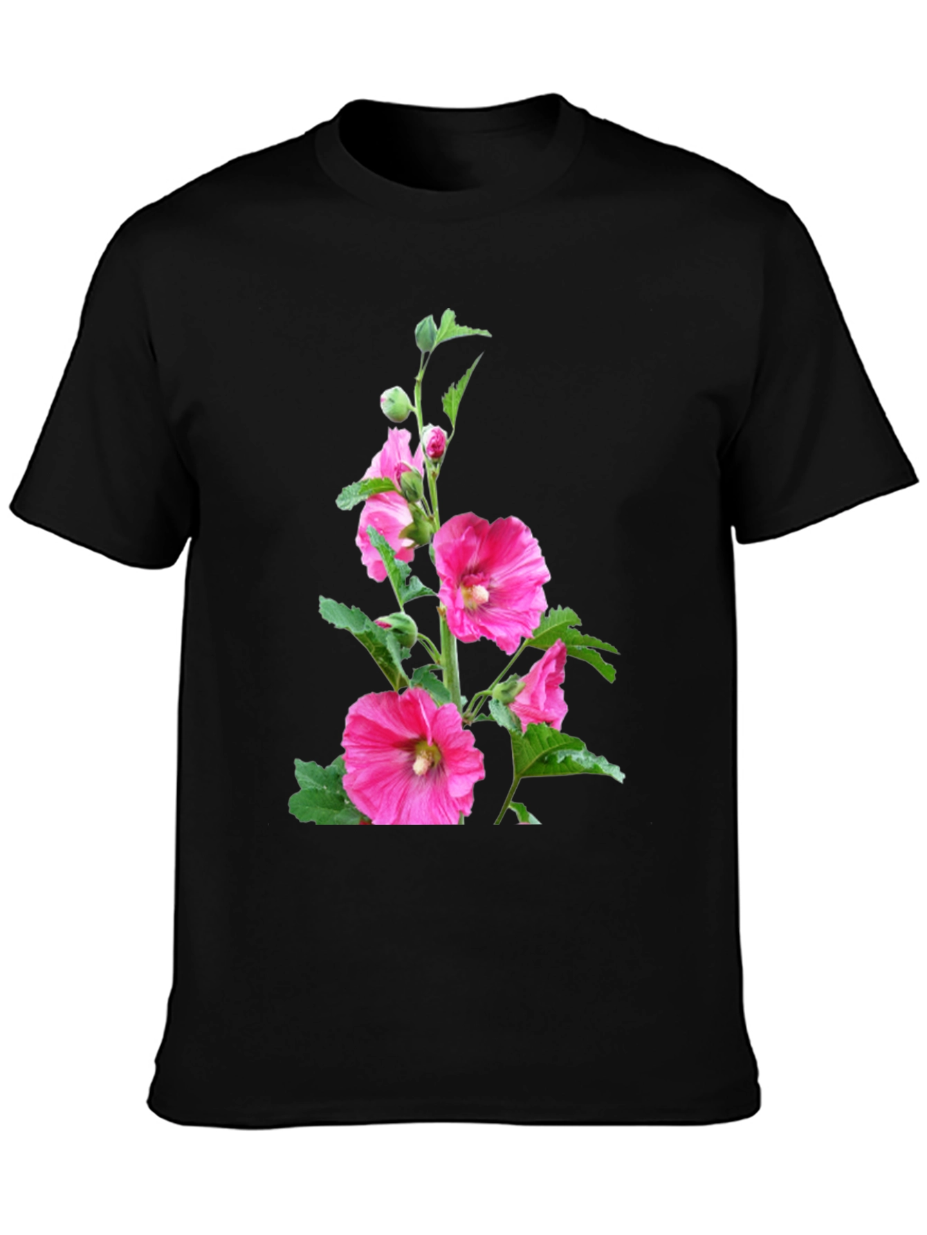 Floral Print Black Tee - Unique Design