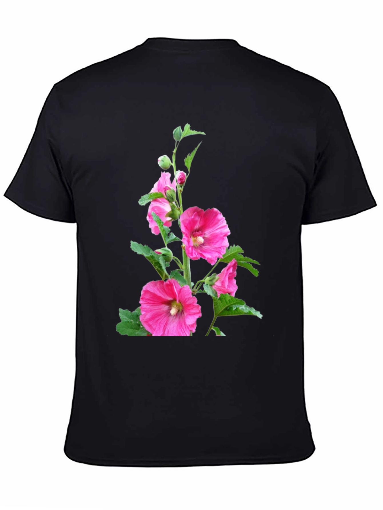 Floral Print Black Tee - Unique Design