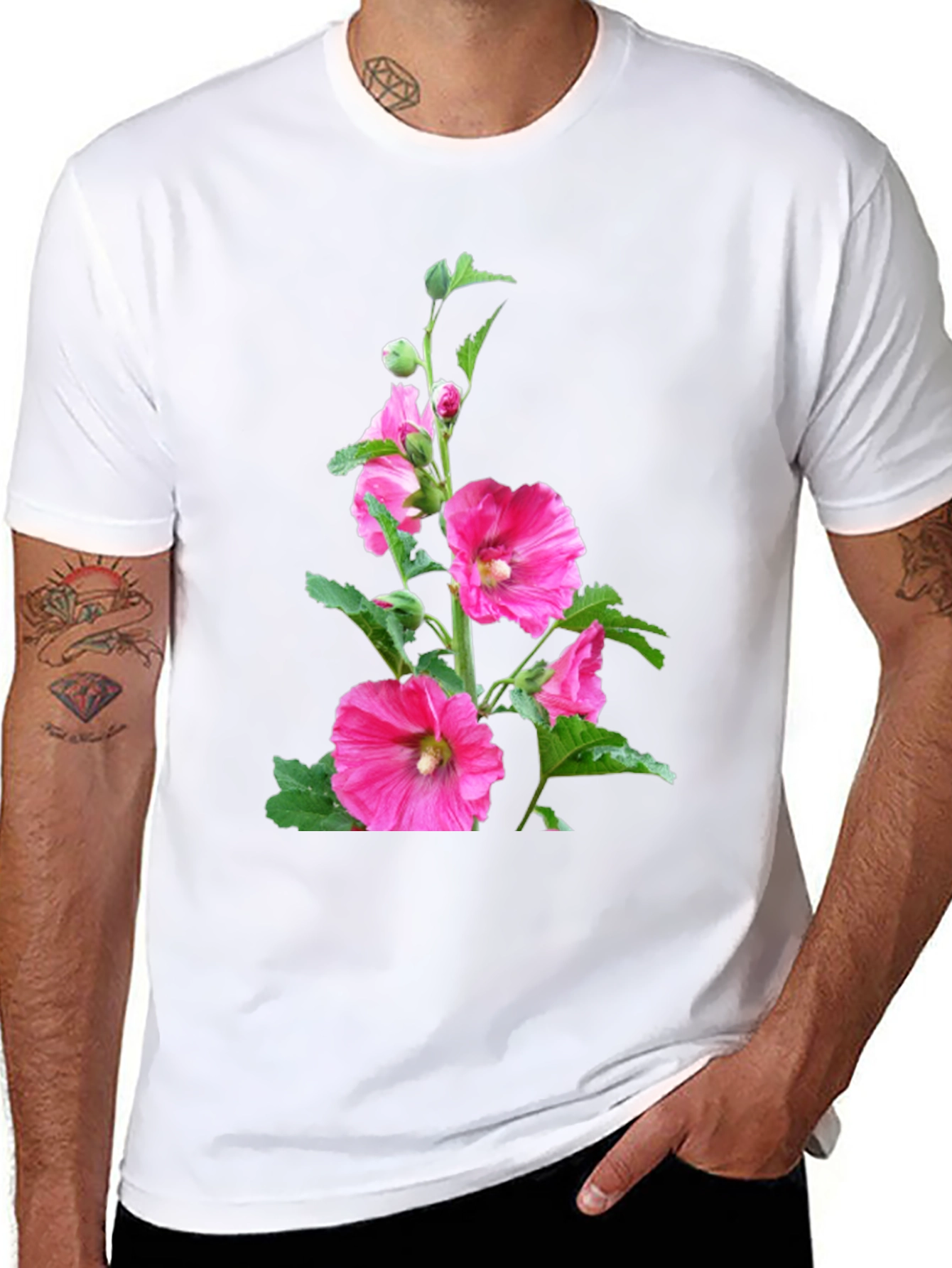 Floral Print Black Tee - Unique Design