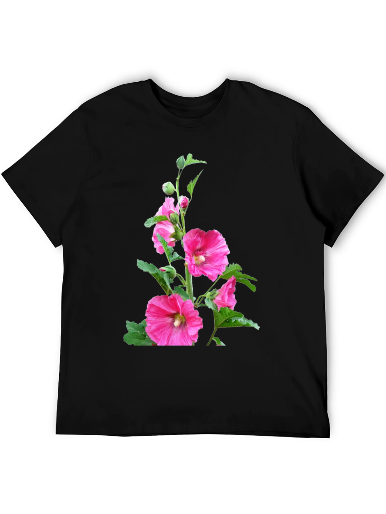 Floral Print Black Tee - Unique Design