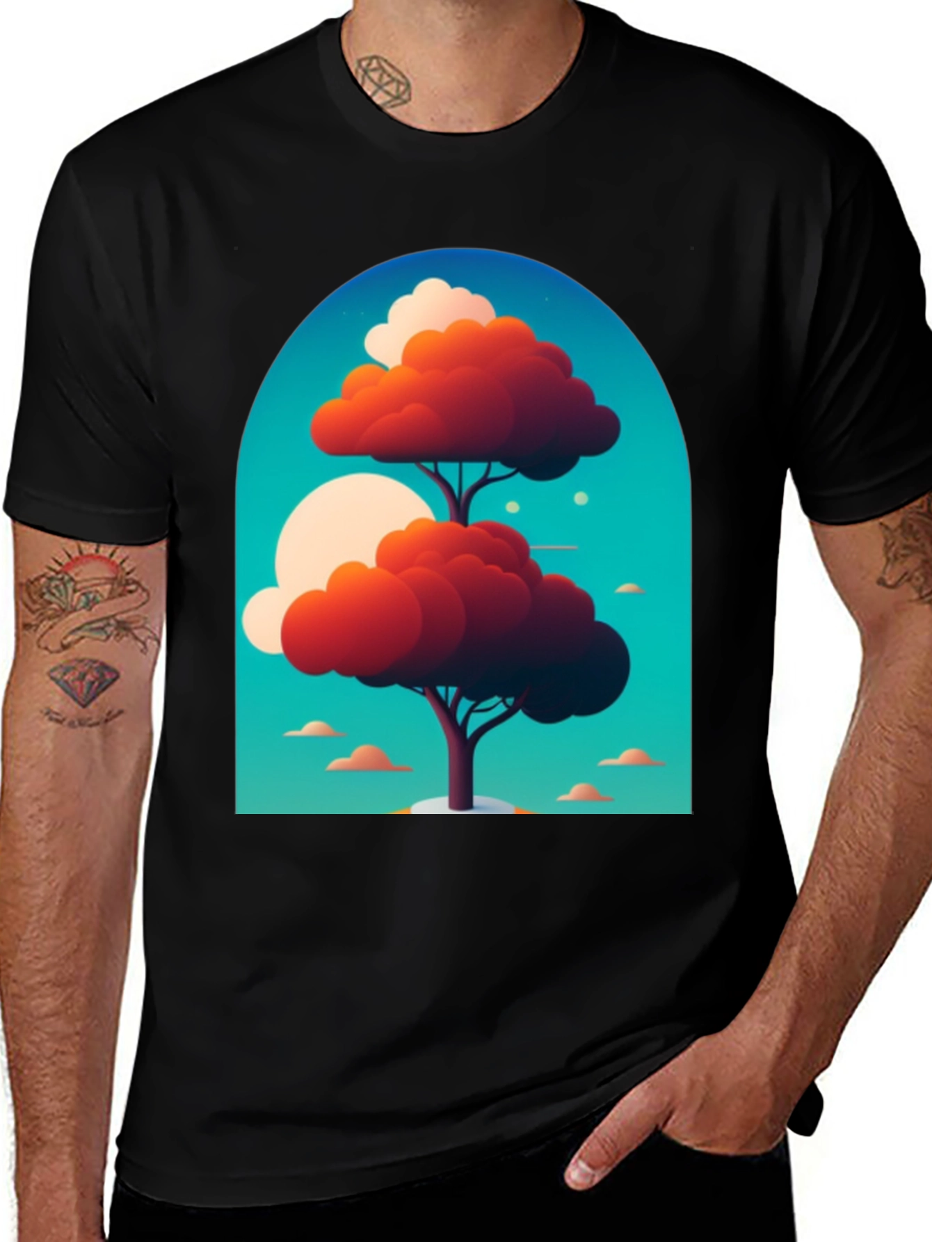 Artsy Tree Graphic Tee - Unique Design Black T-Shirt