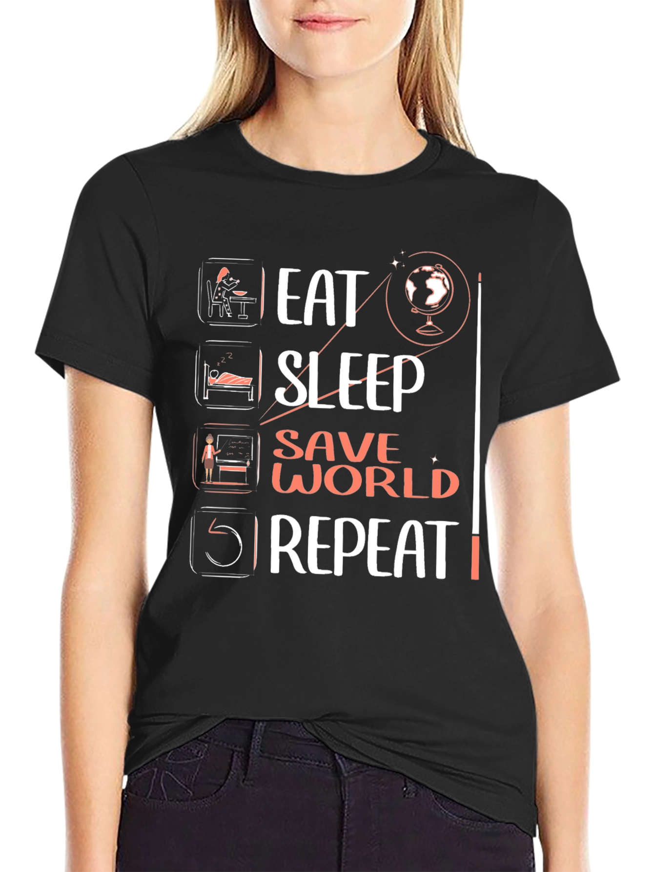 Eat Sleep Save World Repeat Graphic Tee