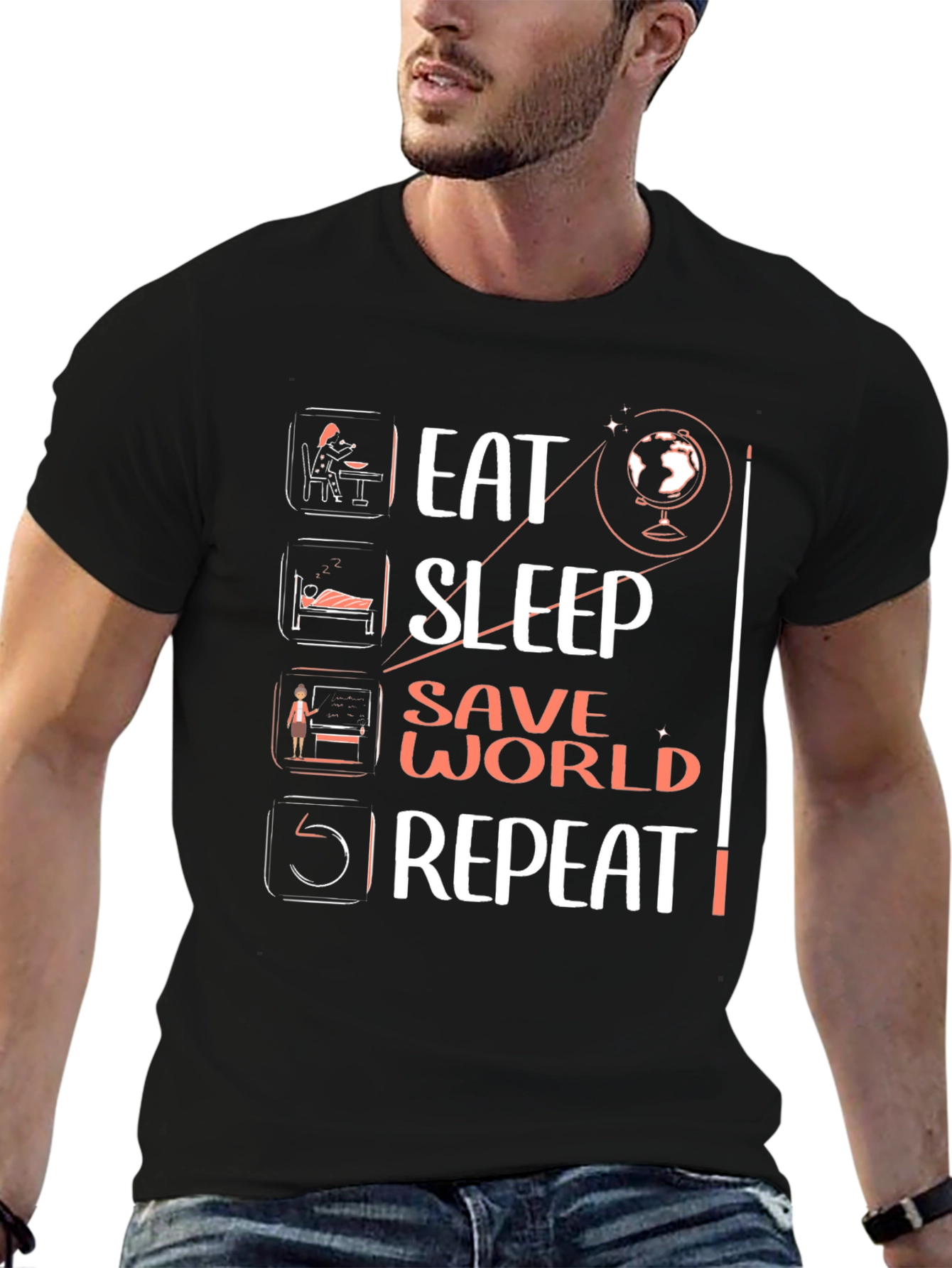 Eat Sleep Save World Repeat Graphic Tee