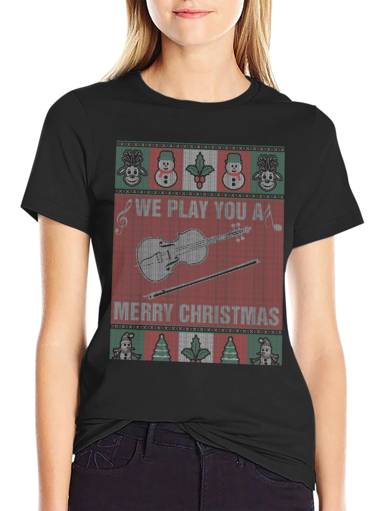 Funny Christmas Violin Sweater Style T-Shirt
