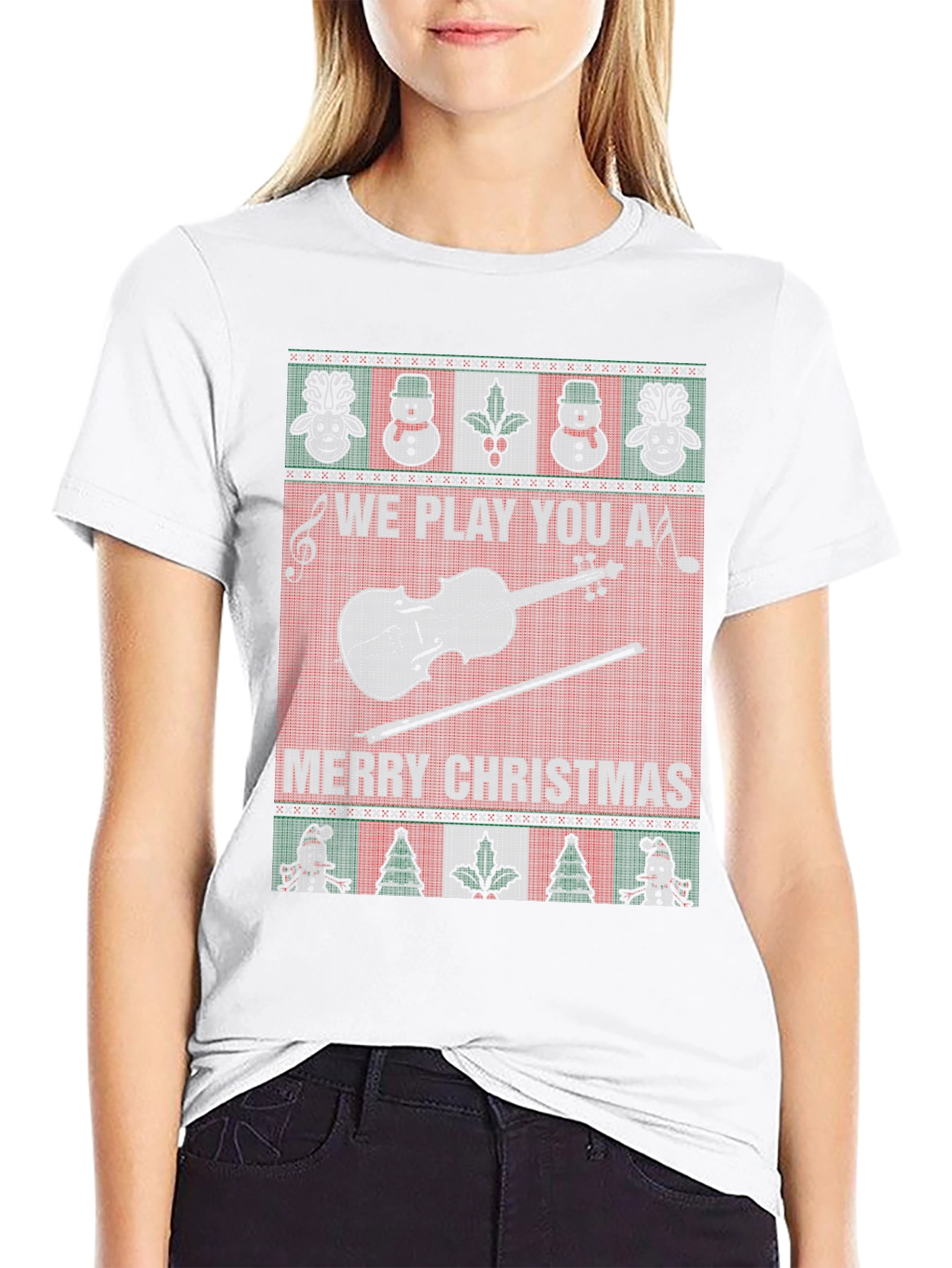Funny Christmas Violin Sweater Style T-Shirt