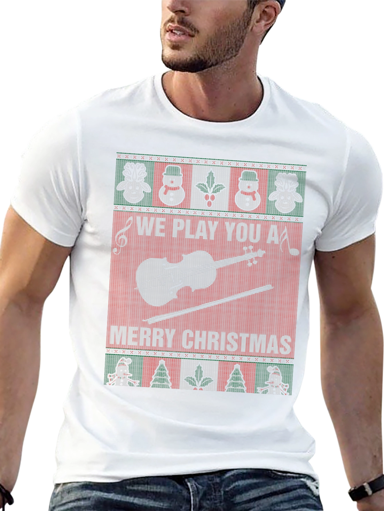 Funny Christmas Violin Sweater Style T-Shirt