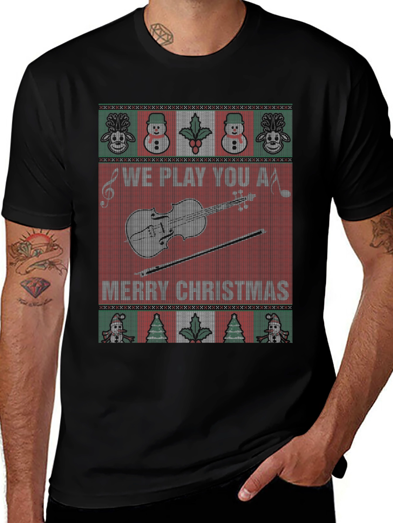 Funny Christmas Violin Sweater Style T-Shirt