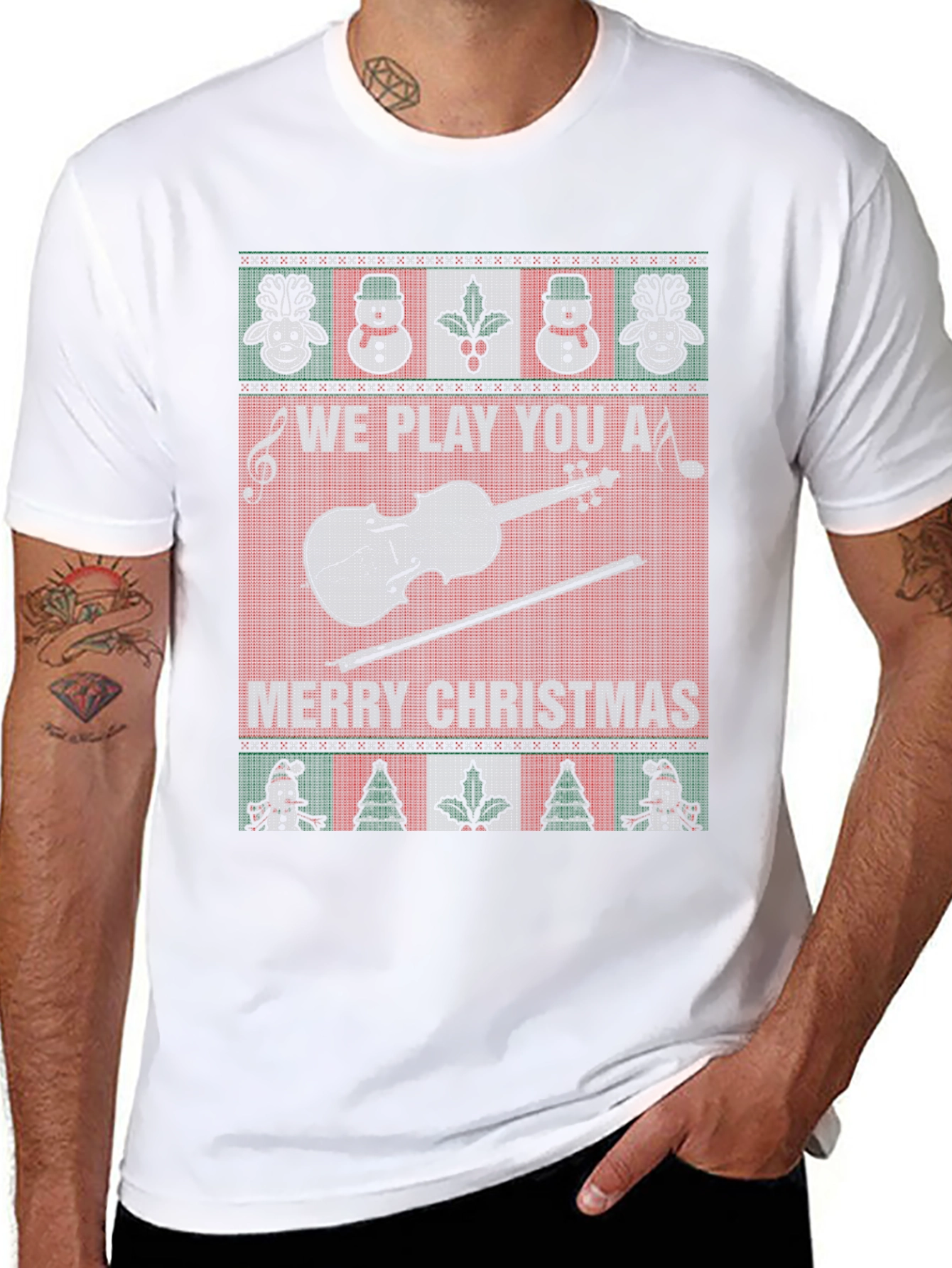Funny Christmas Violin Sweater Style T-Shirt