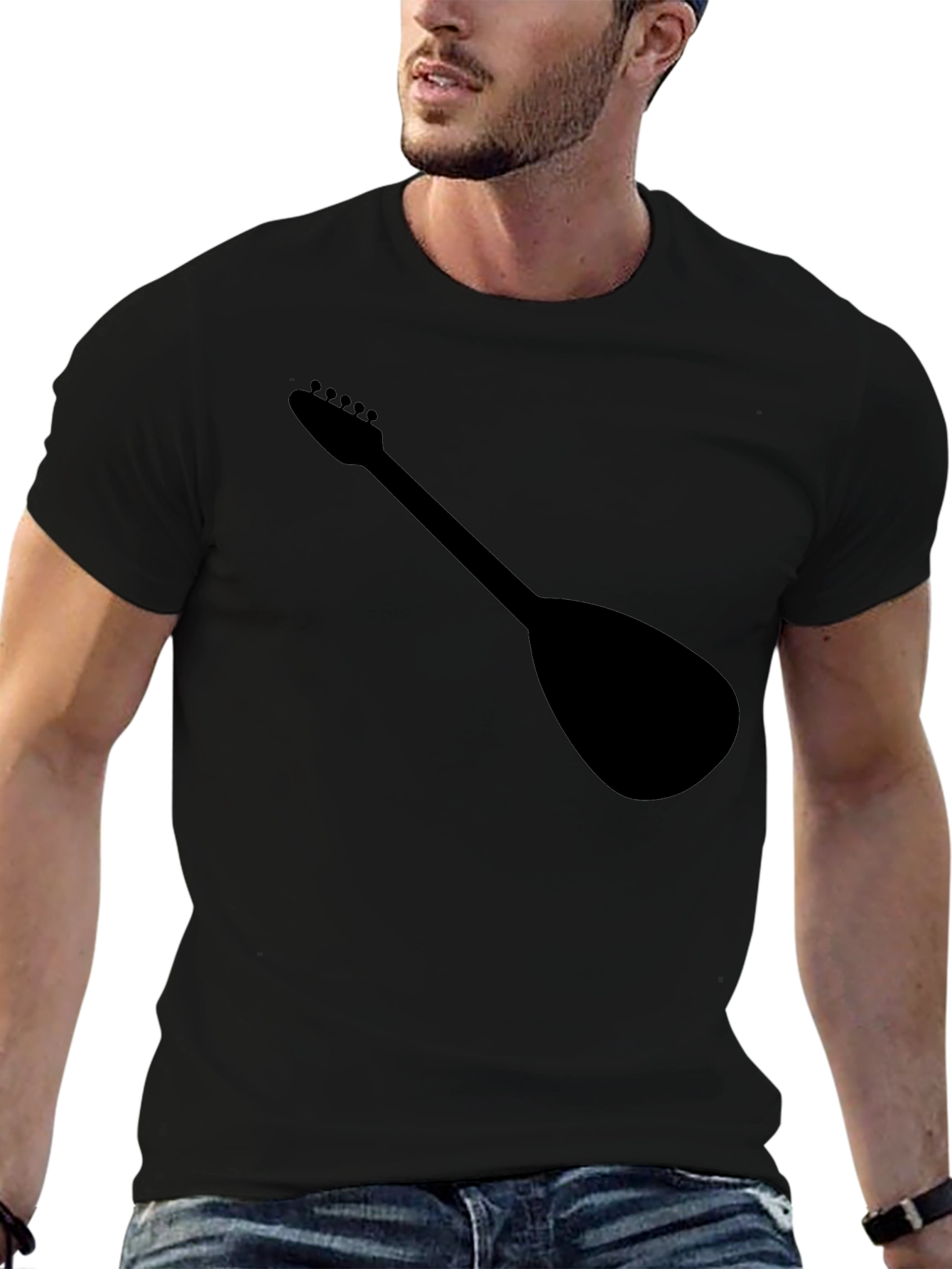 Black T-Shirt with Guitar Silhouette Graphic