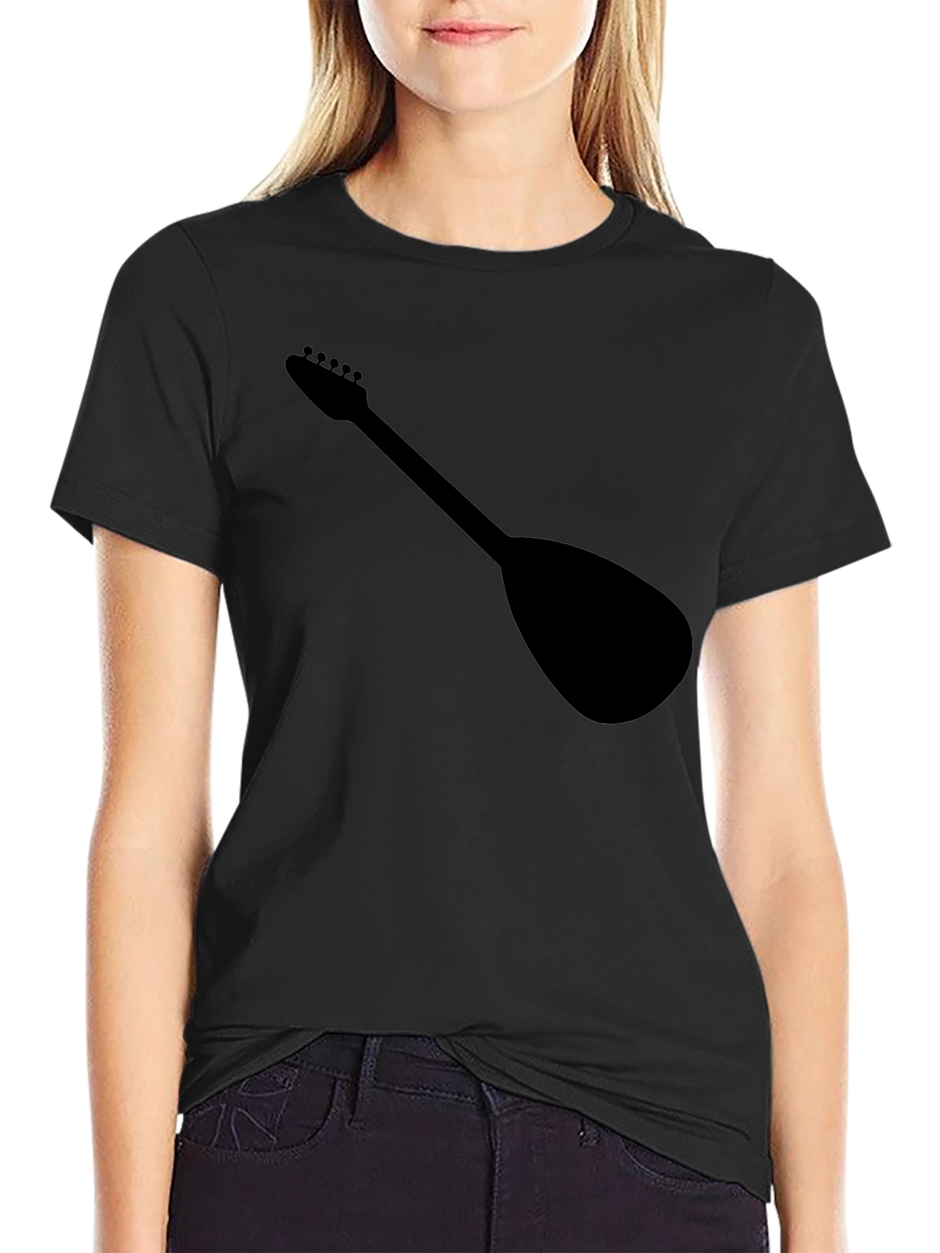 Black T-Shirt with Guitar Silhouette Graphic