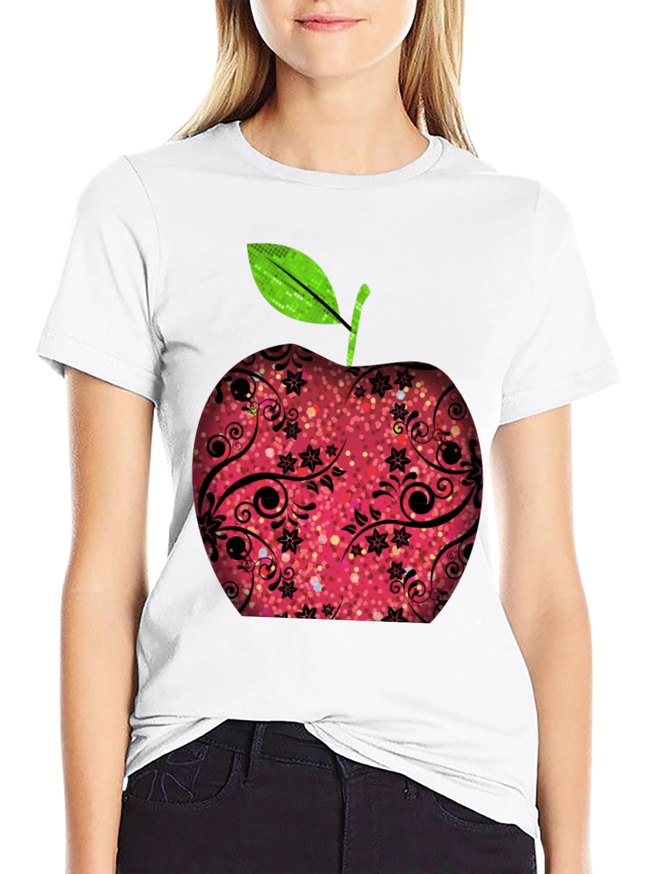 Apple Graphic Print Black T-Shirt