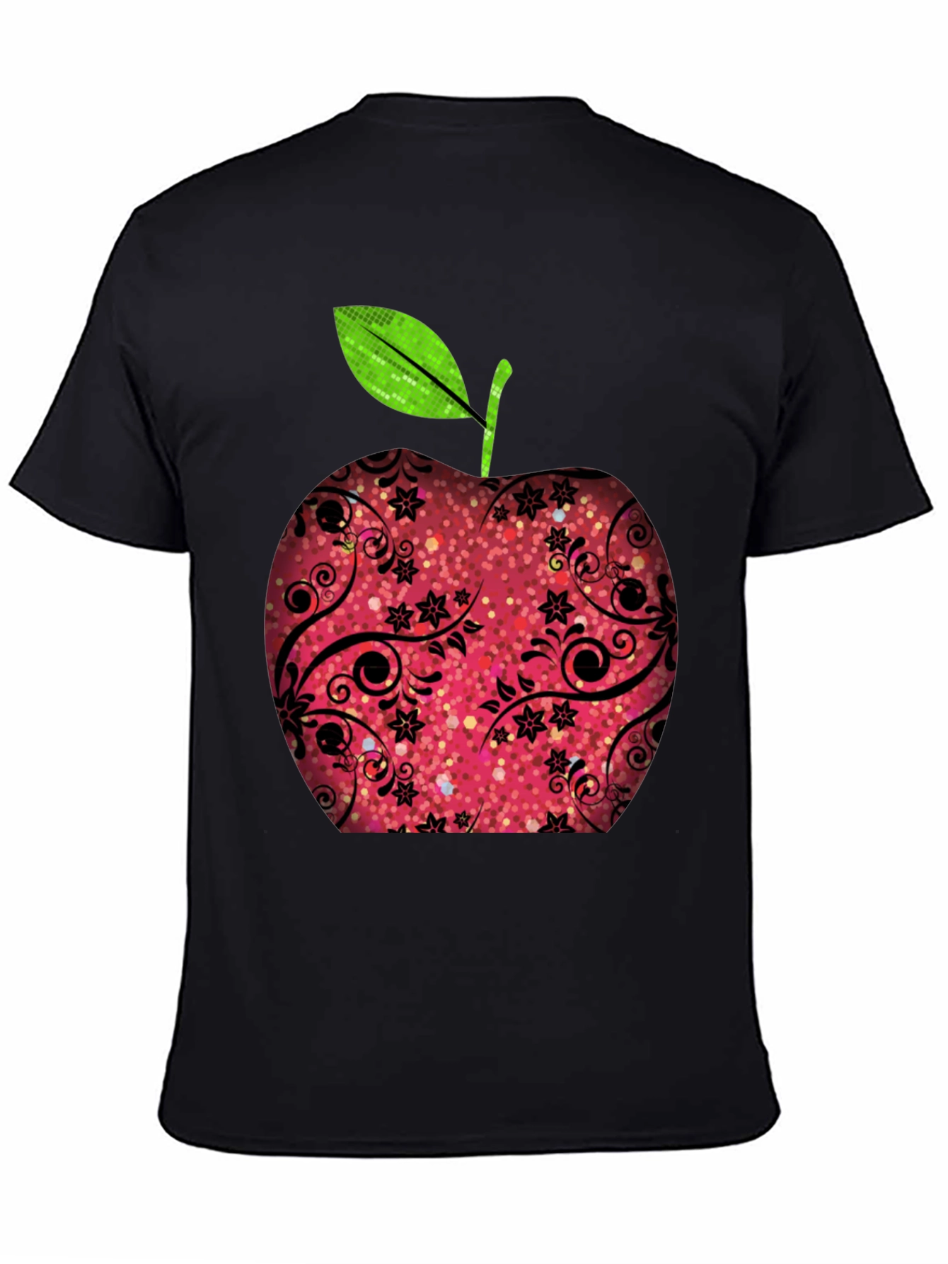 Apple Graphic Print Black T-Shirt