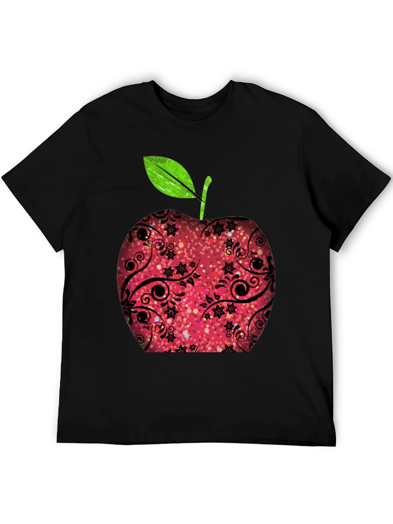 Apple Graphic Print Black T-Shirt