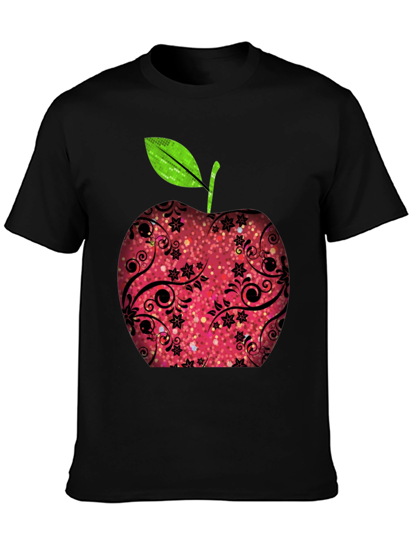 Apple Graphic Print Black T-Shirt