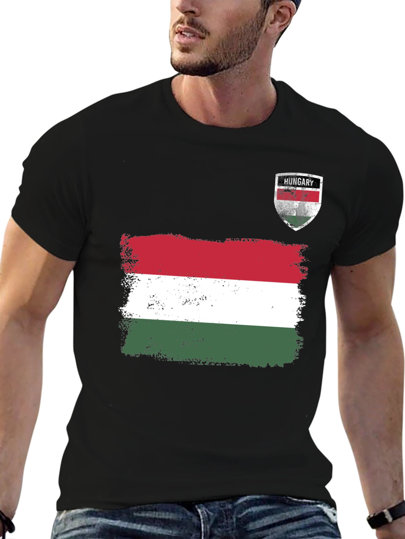 Hungary Flag T-Shirt Distressed Crest Patriotic Pride Tee