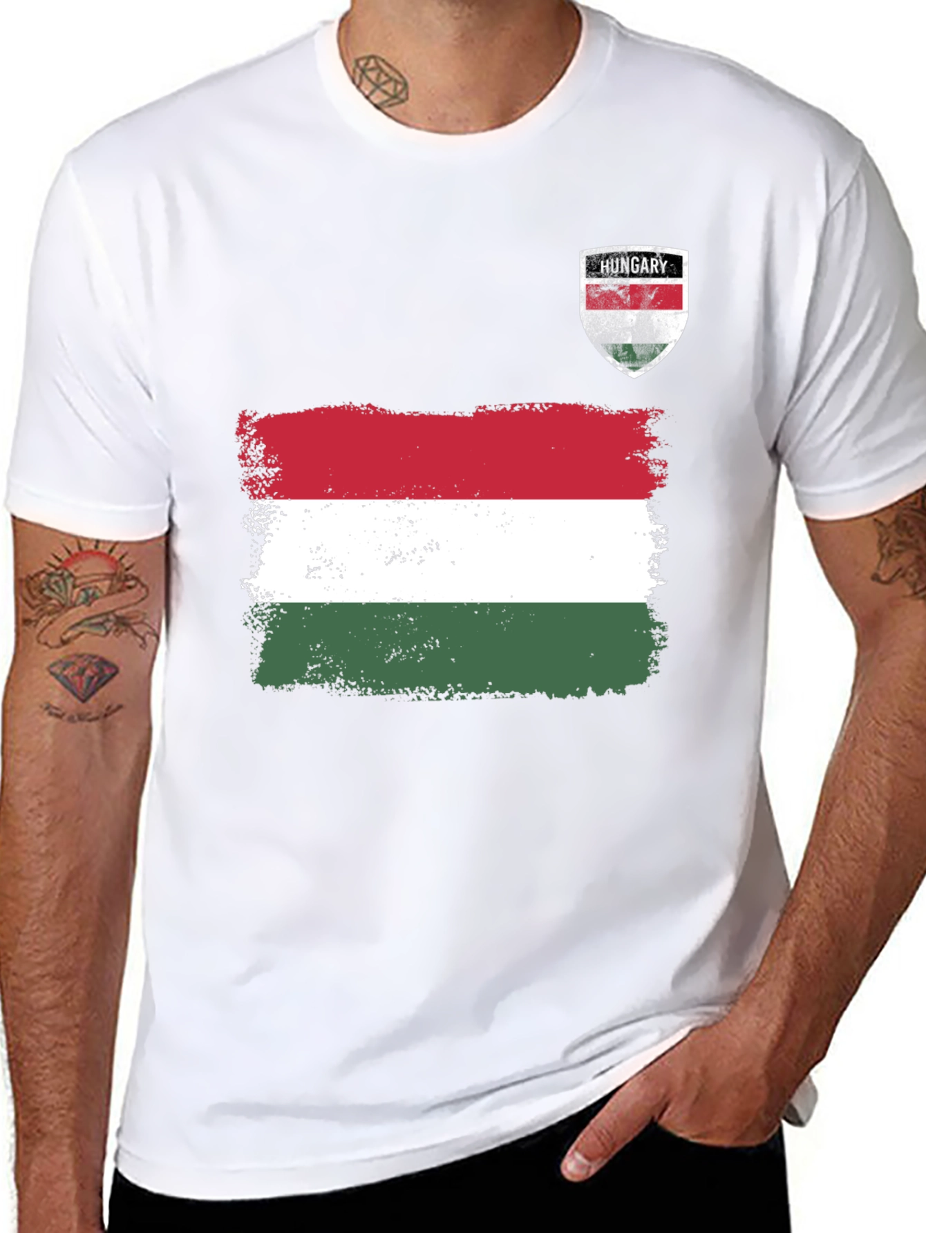 Hungary Flag T-Shirt Distressed Crest Patriotic Pride Tee