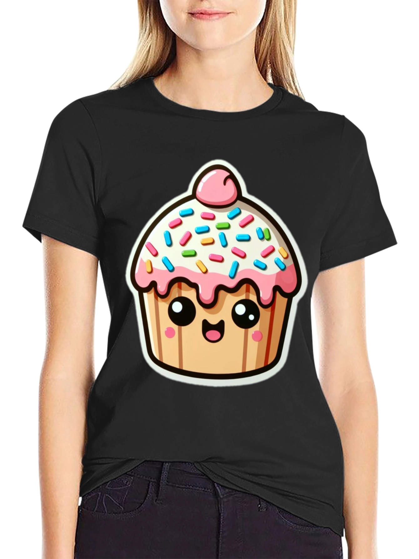 Cute Cupcake Graphic Black T-Shirt