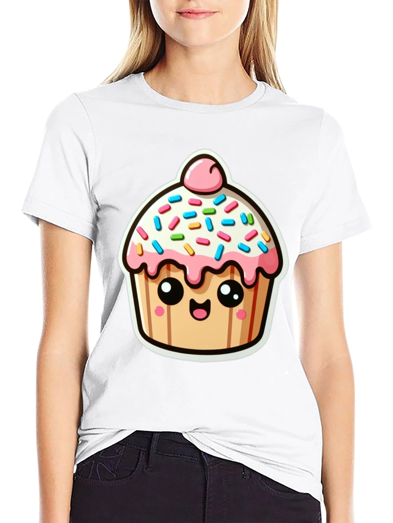 Cute Cupcake Graphic Black T-Shirt