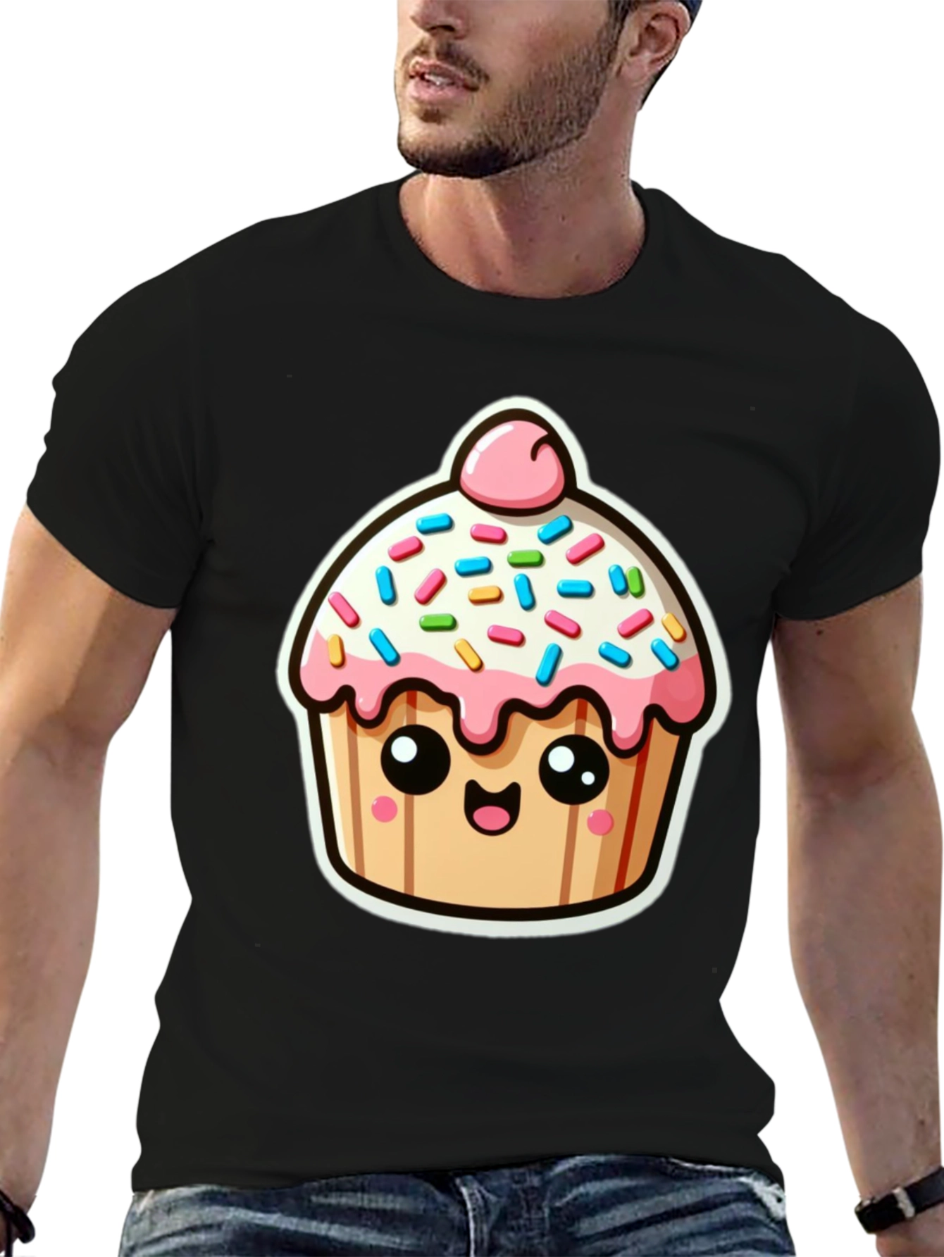 Cute Cupcake Graphic Black T-Shirt