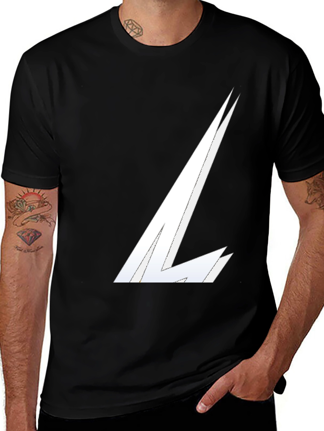 Stylish Black Tee with White Graphic Design
