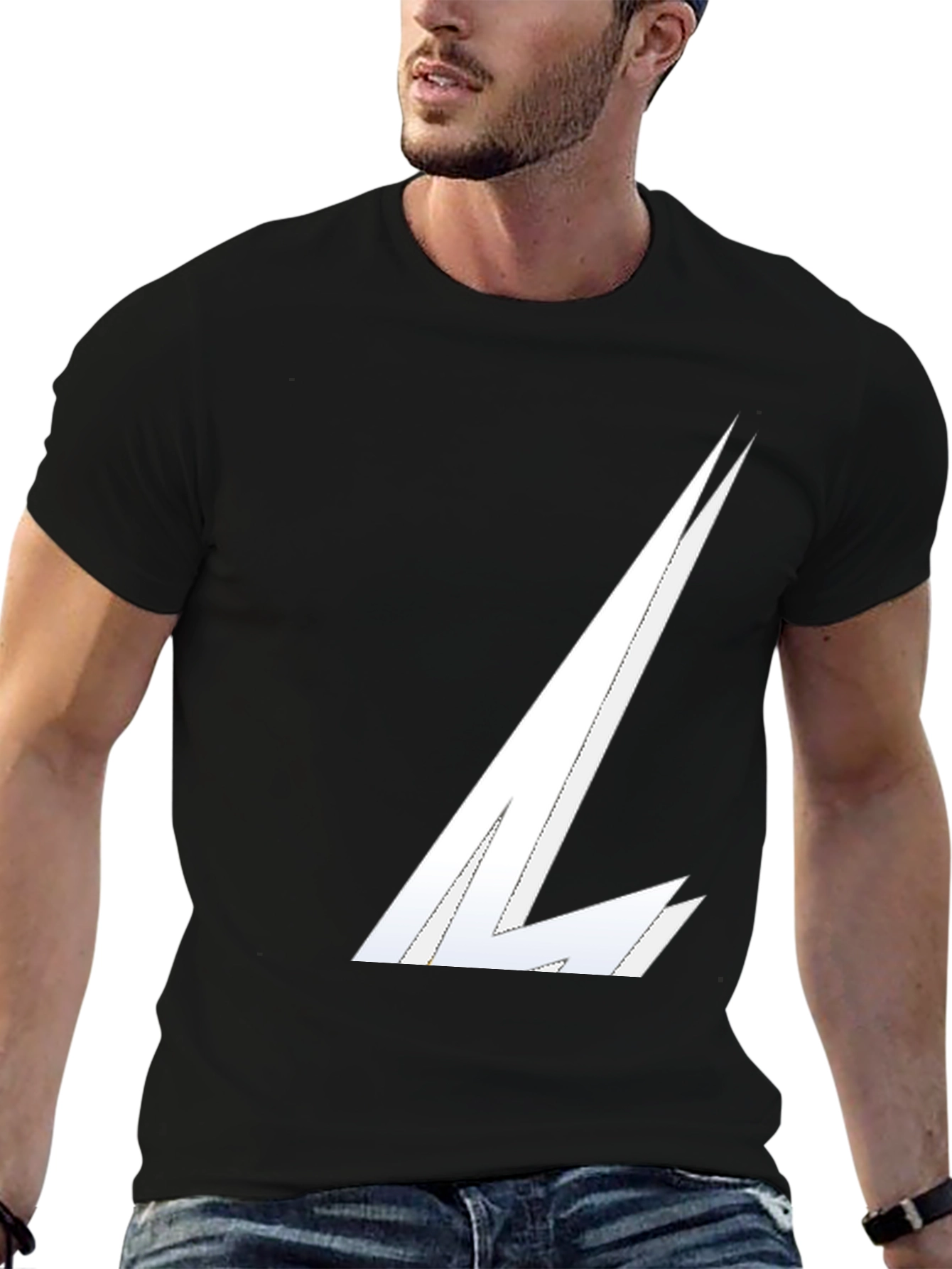 Stylish Black Tee with White Graphic Design
