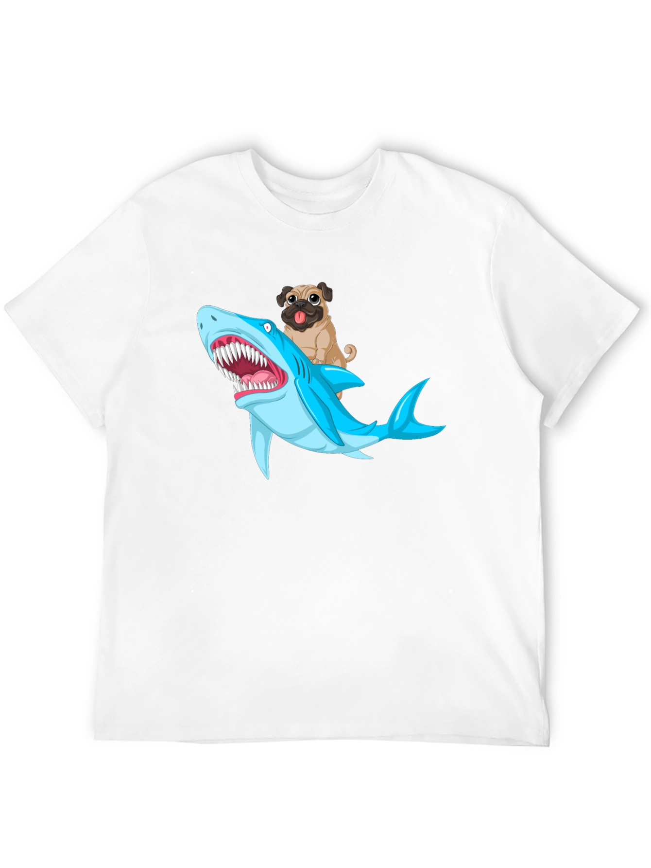 Pug Riding Shark Graphic T-Shirt