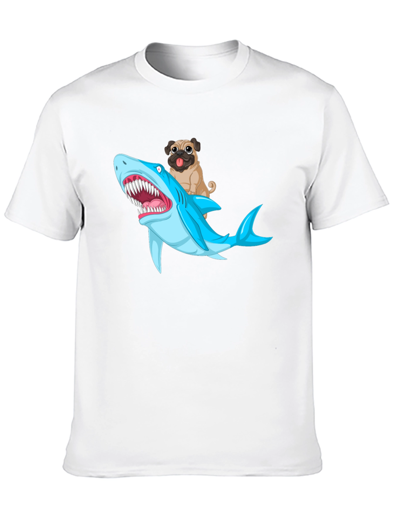 Pug Riding Shark Graphic T-Shirt