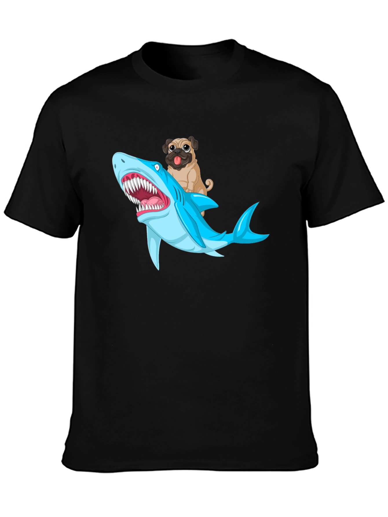 Pug Riding Shark Graphic T-Shirt