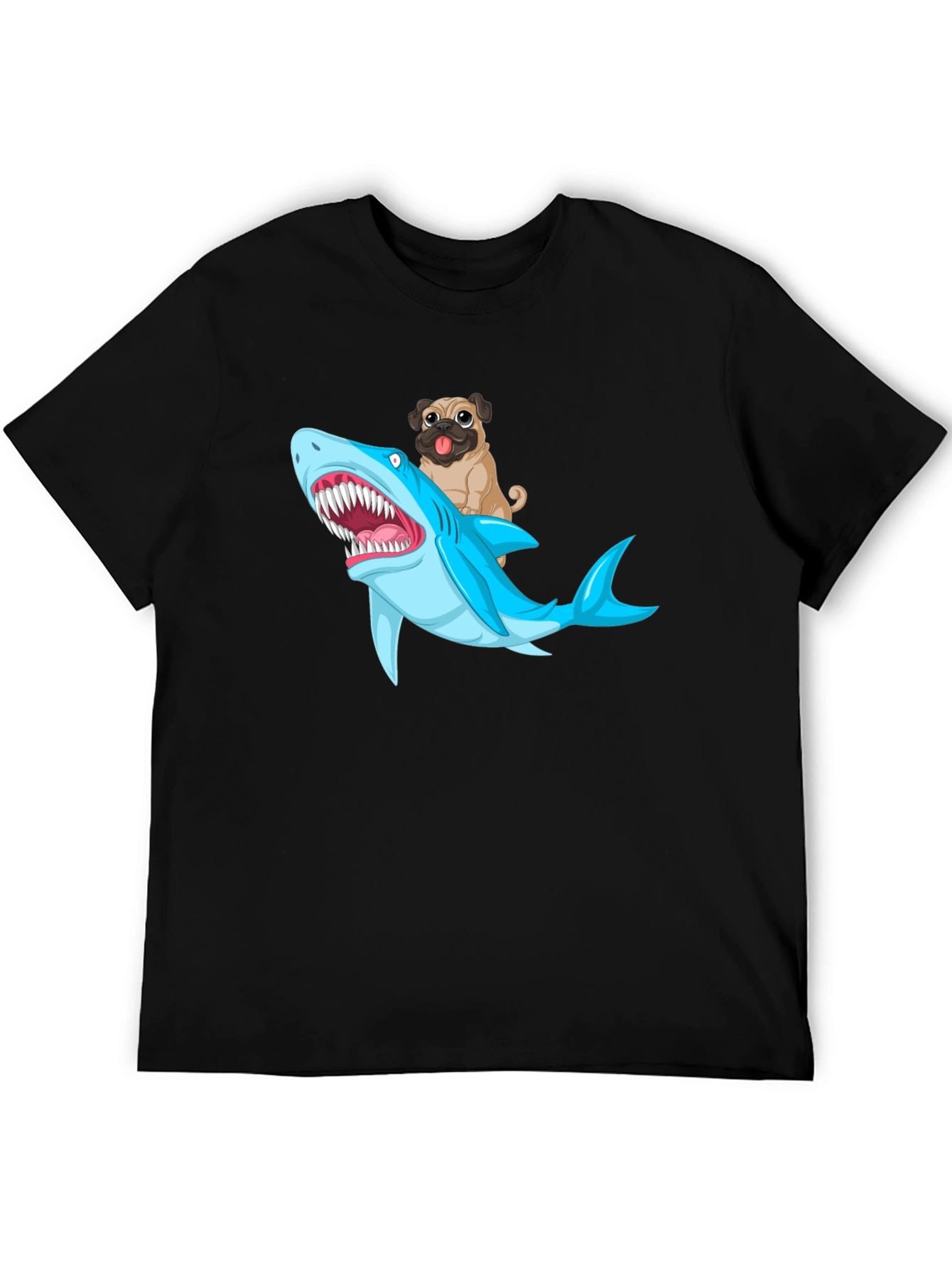 Pug Riding Shark Graphic T-Shirt