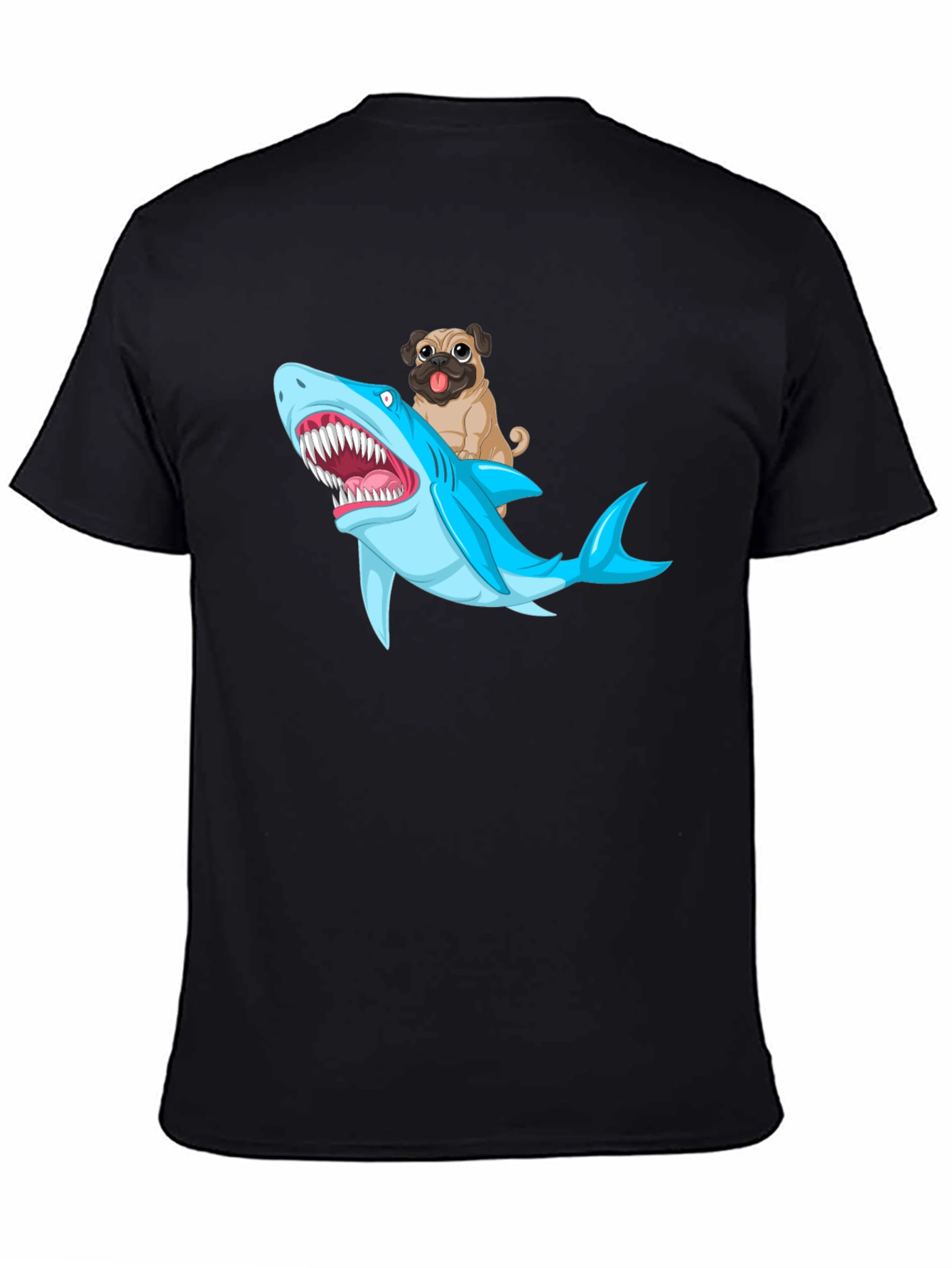 Pug Riding Shark Graphic T-Shirt