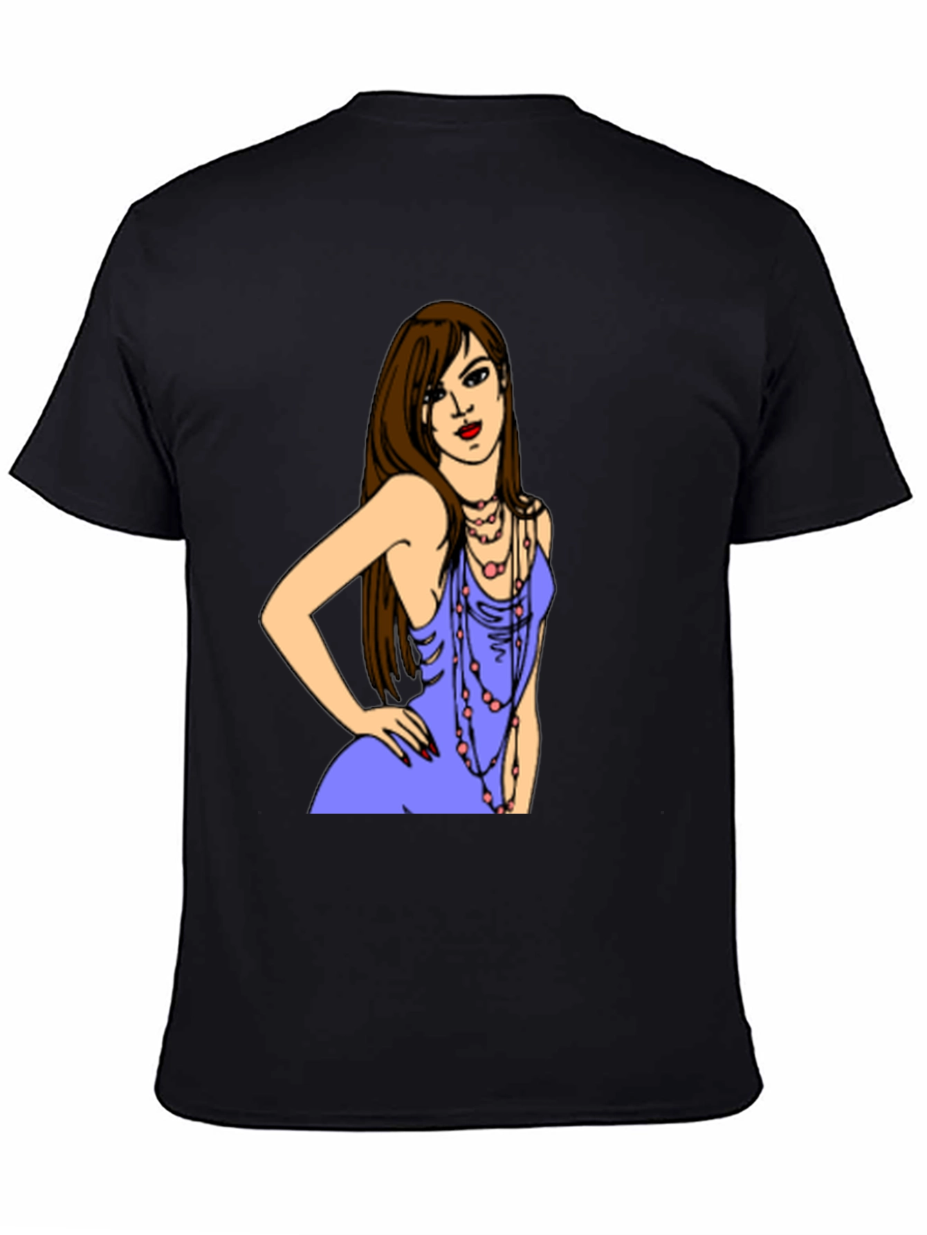 Stylish Black T-Shirt with Illustrated Woman Design