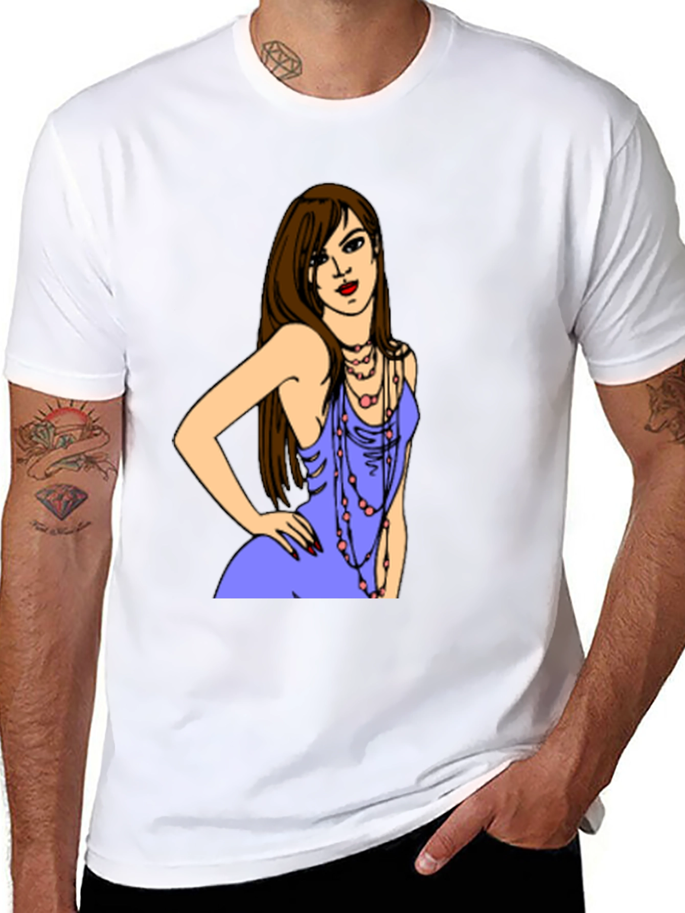 Stylish Black T-Shirt with Illustrated Woman Design
