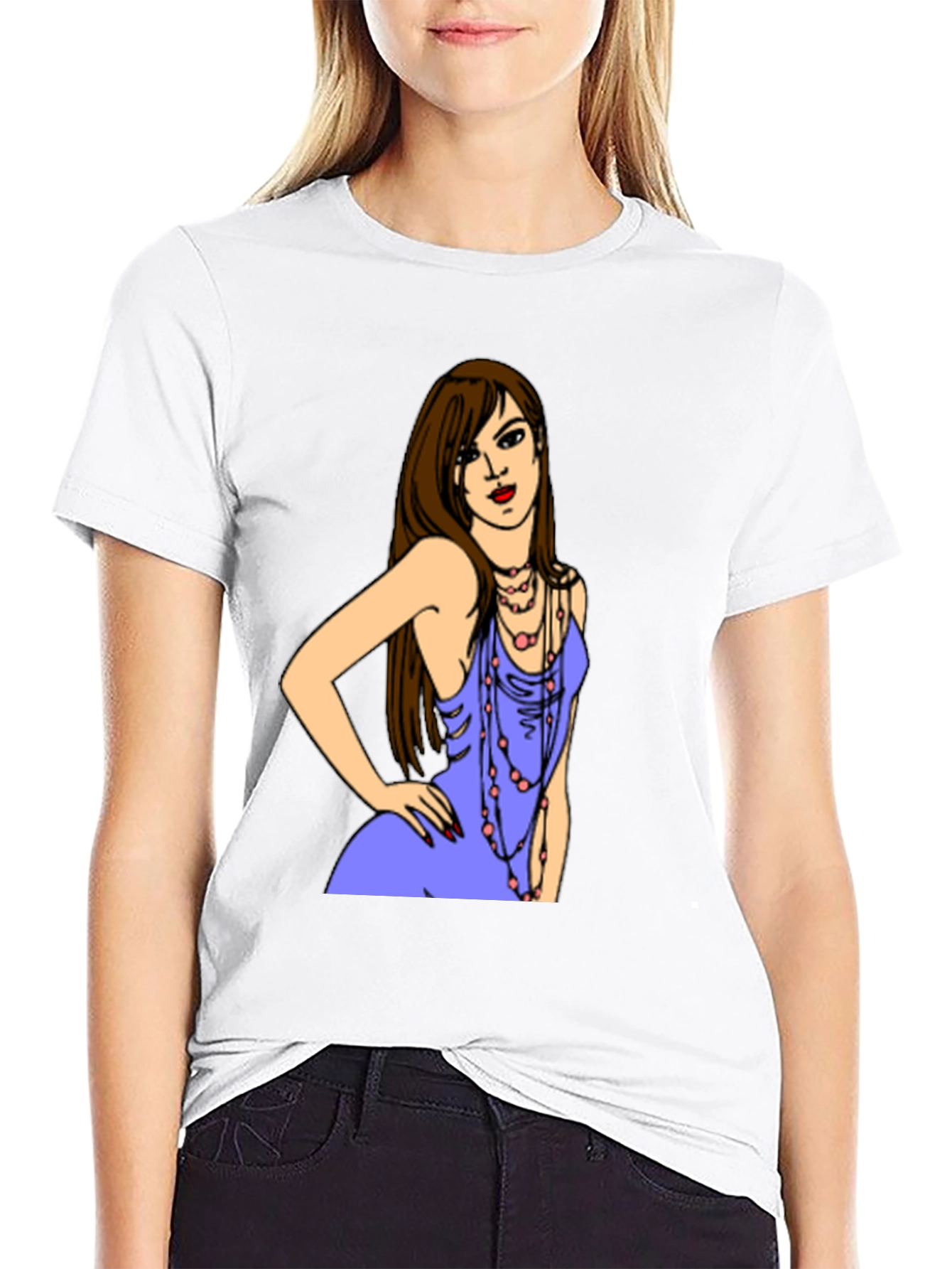 Stylish Black T-Shirt with Illustrated Woman Design