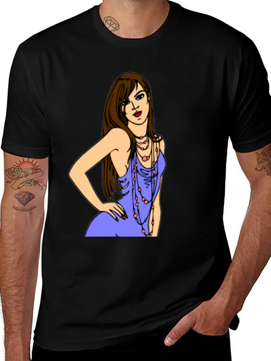 Stylish Black T-Shirt with Illustrated Woman Design