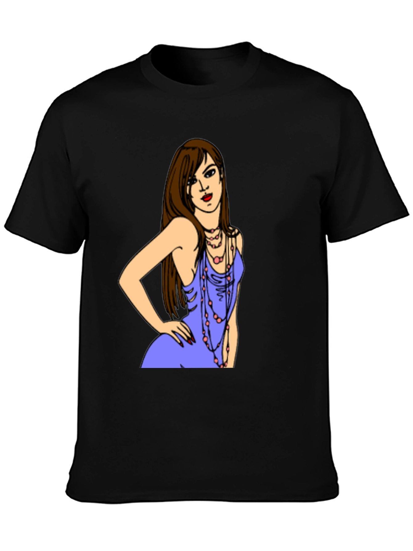 Stylish Black T-Shirt with Illustrated Woman Design