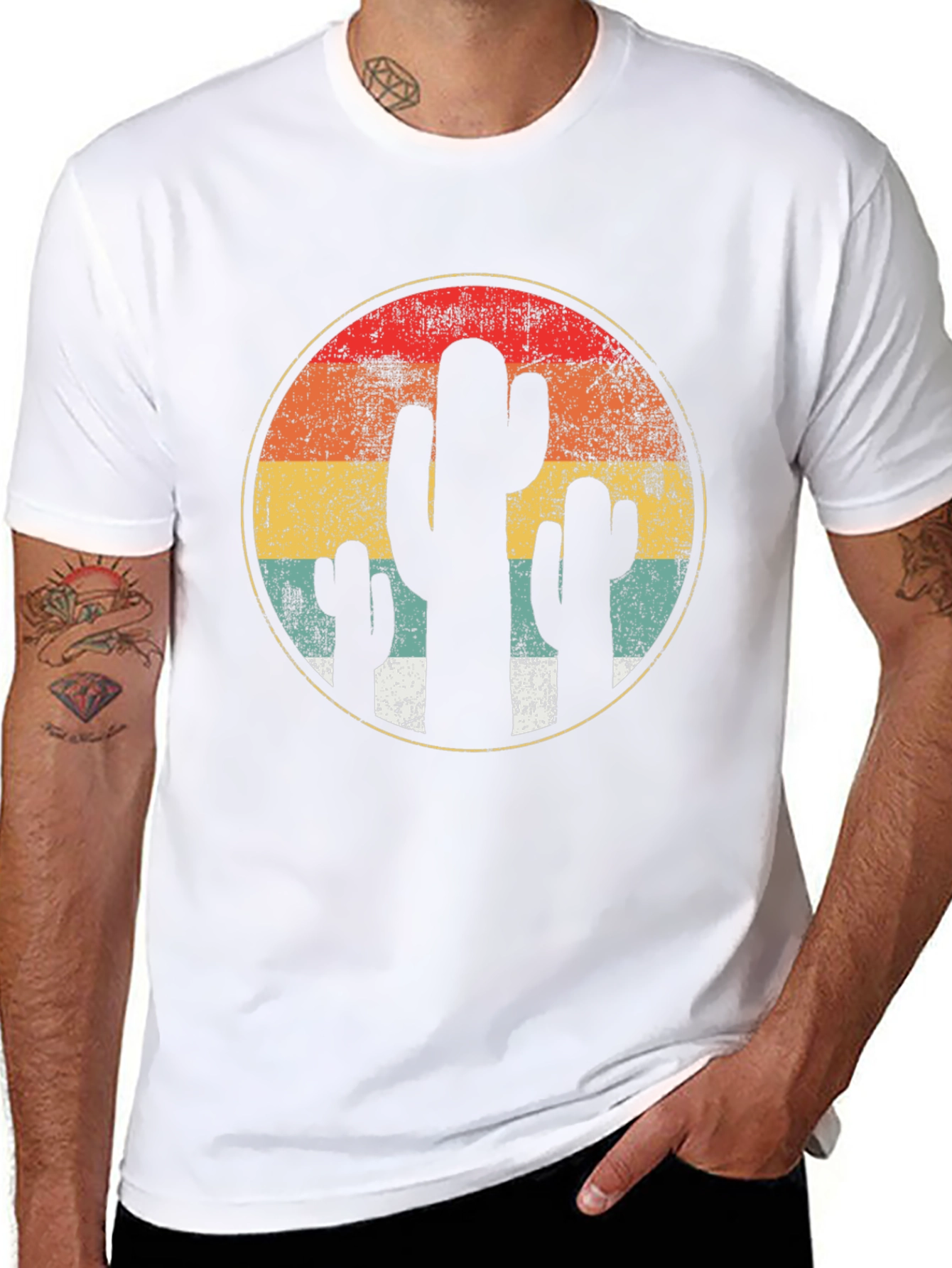 Retro Cactus Sunset T-Shirt - Desert Vibes