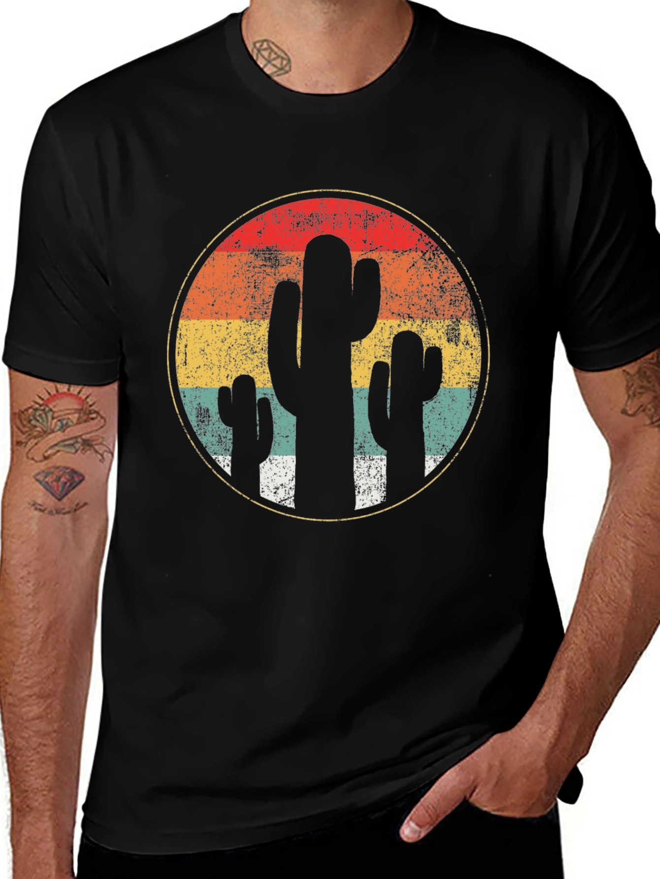 Retro Cactus Sunset T-Shirt - Desert Vibes