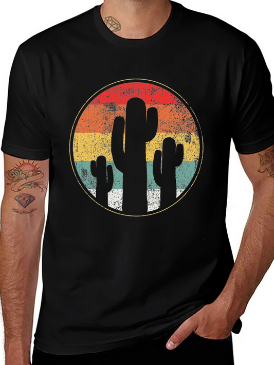 Retro Cactus Sunset T-Shirt - Desert Vibes