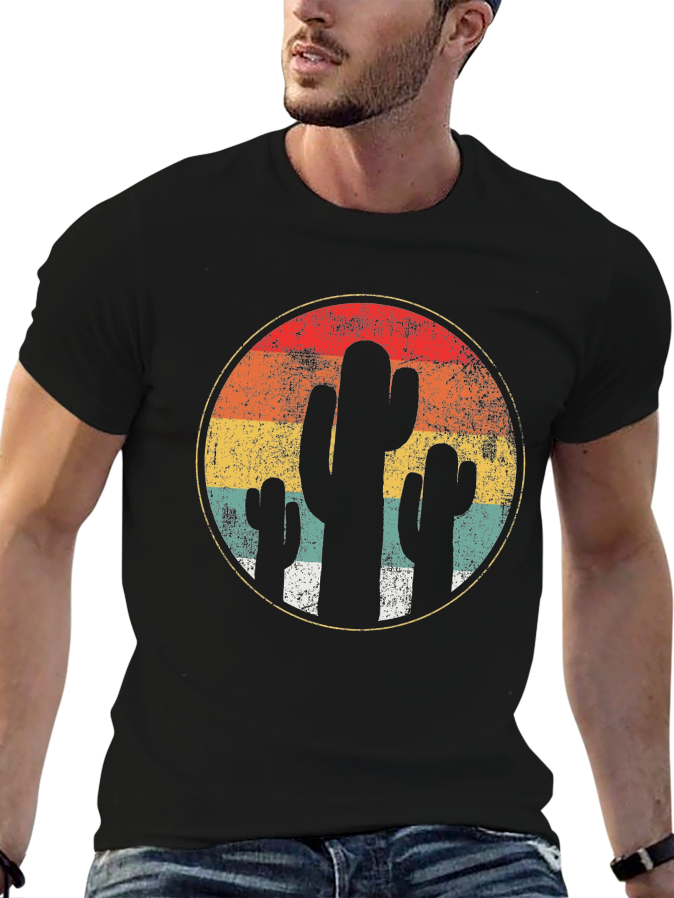 Retro Cactus Sunset T-Shirt - Desert Vibes