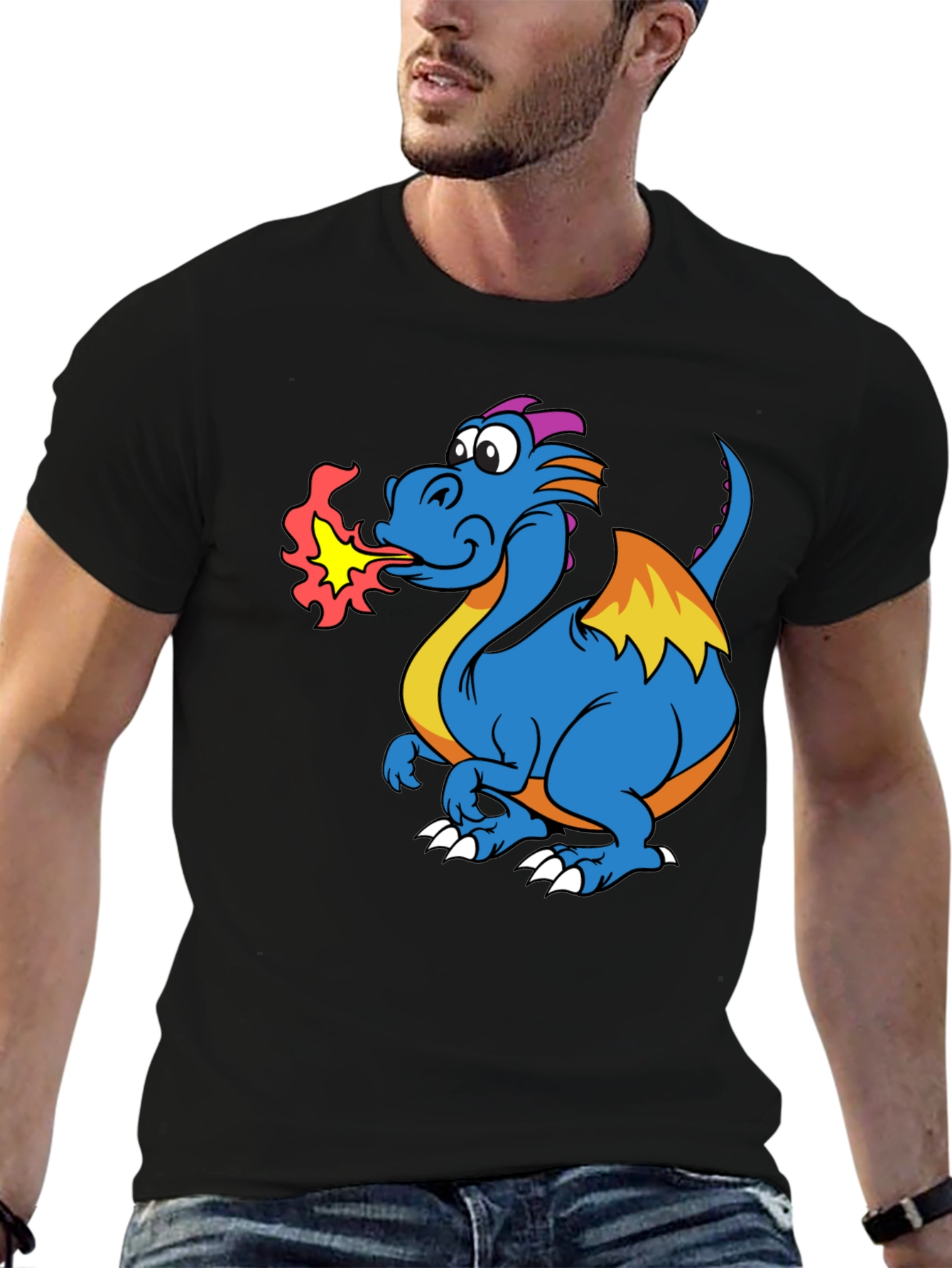 Fire-Breathing Dragon Graphic T-Shirt - Black