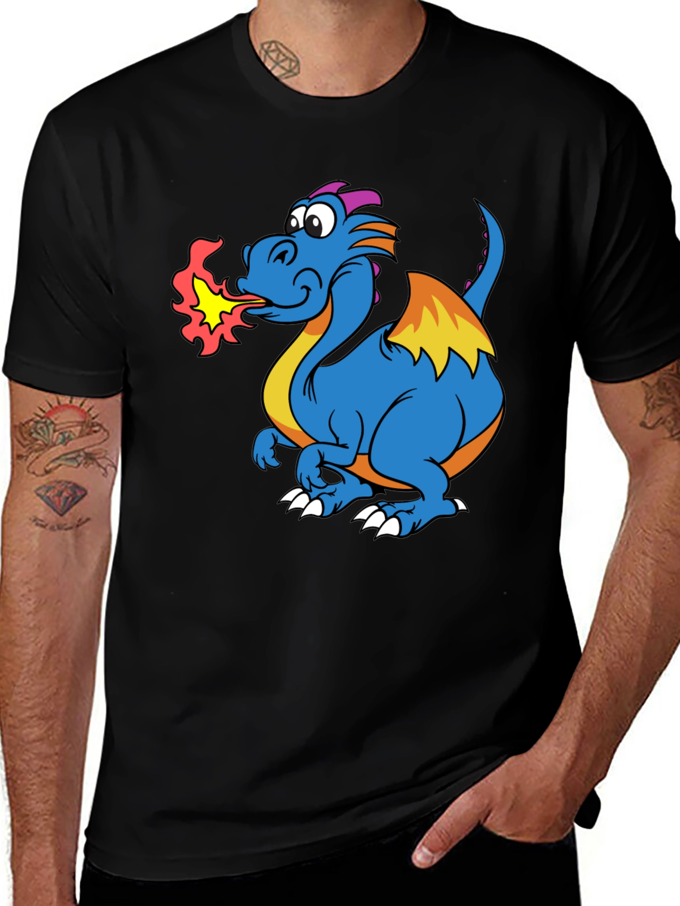Fire-Breathing Dragon Graphic T-Shirt - Black