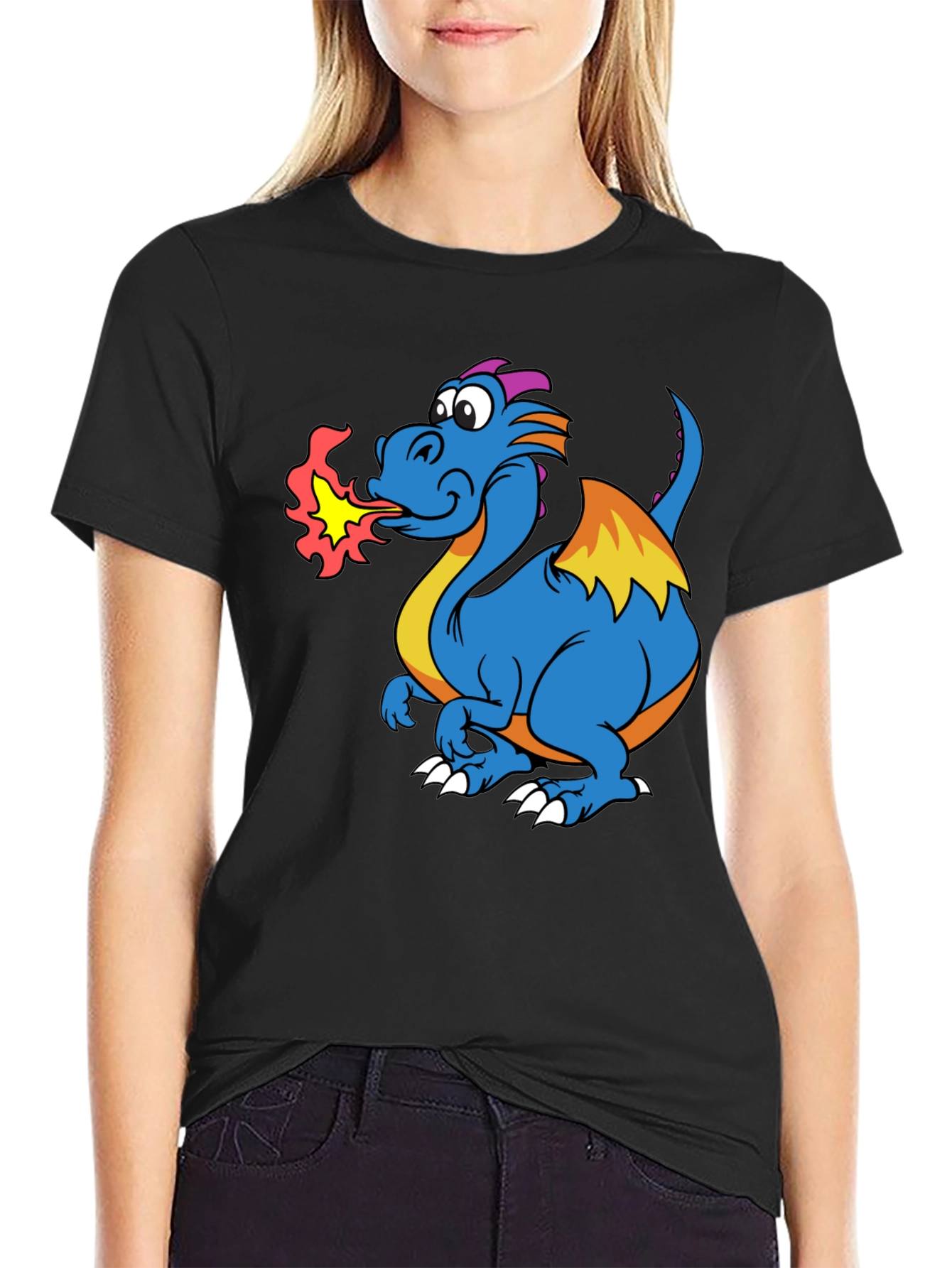 Fire-Breathing Dragon Graphic T-Shirt - Black