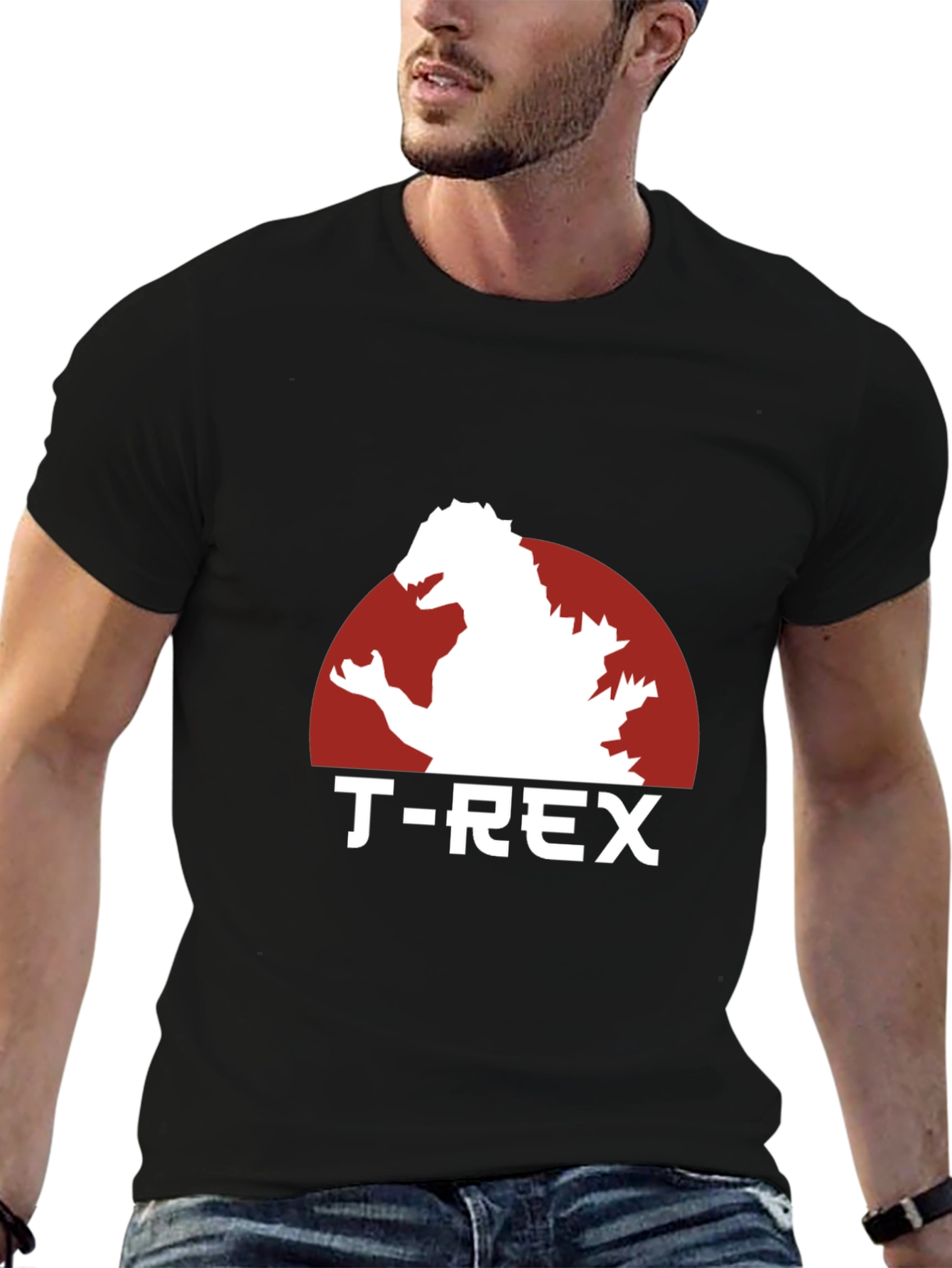 Godzilla T-Rex Graphic Print Black T-Shirt
